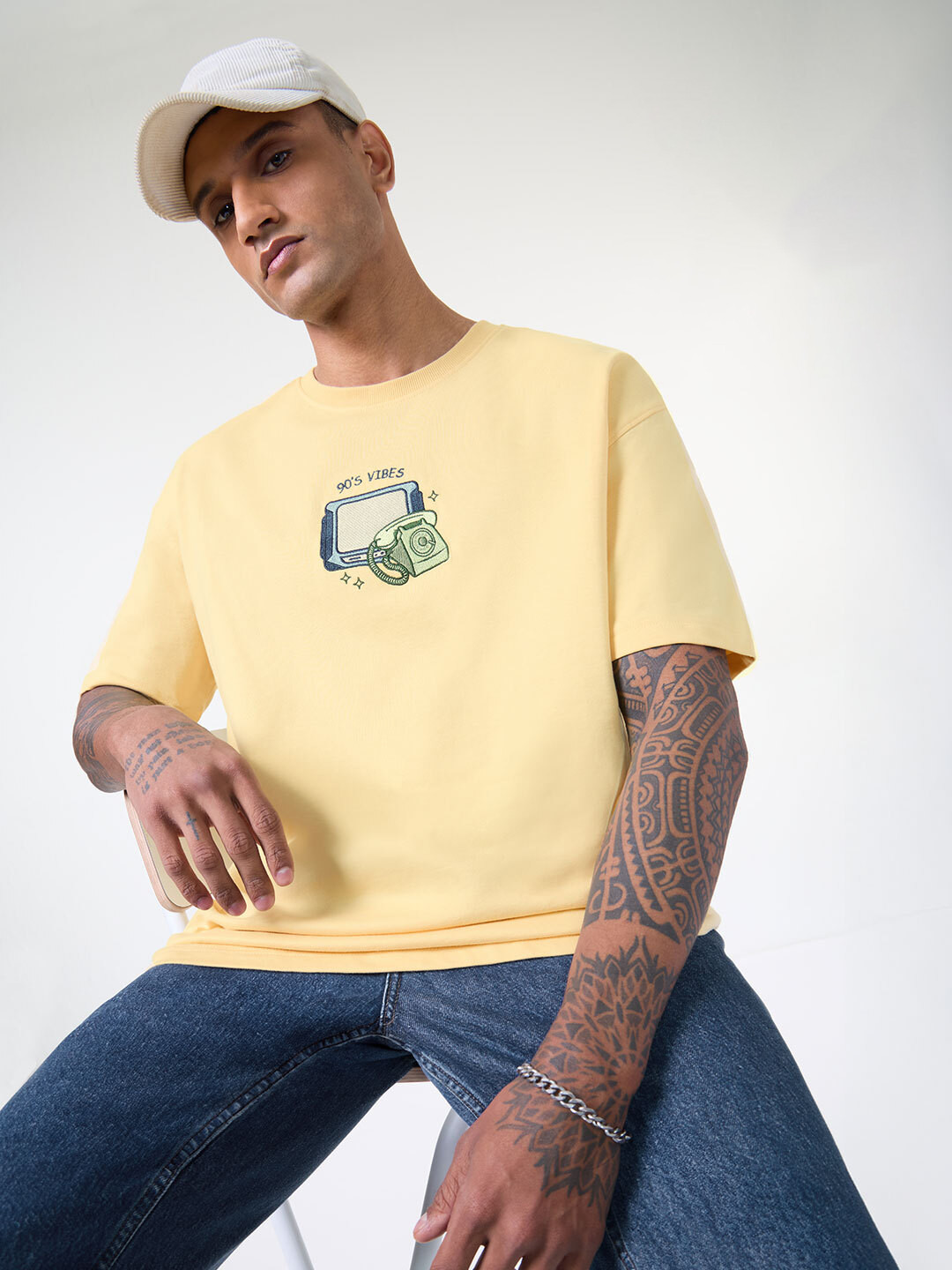 The Souled Store Men Oversized Fit Printed Yellow T-Shirts