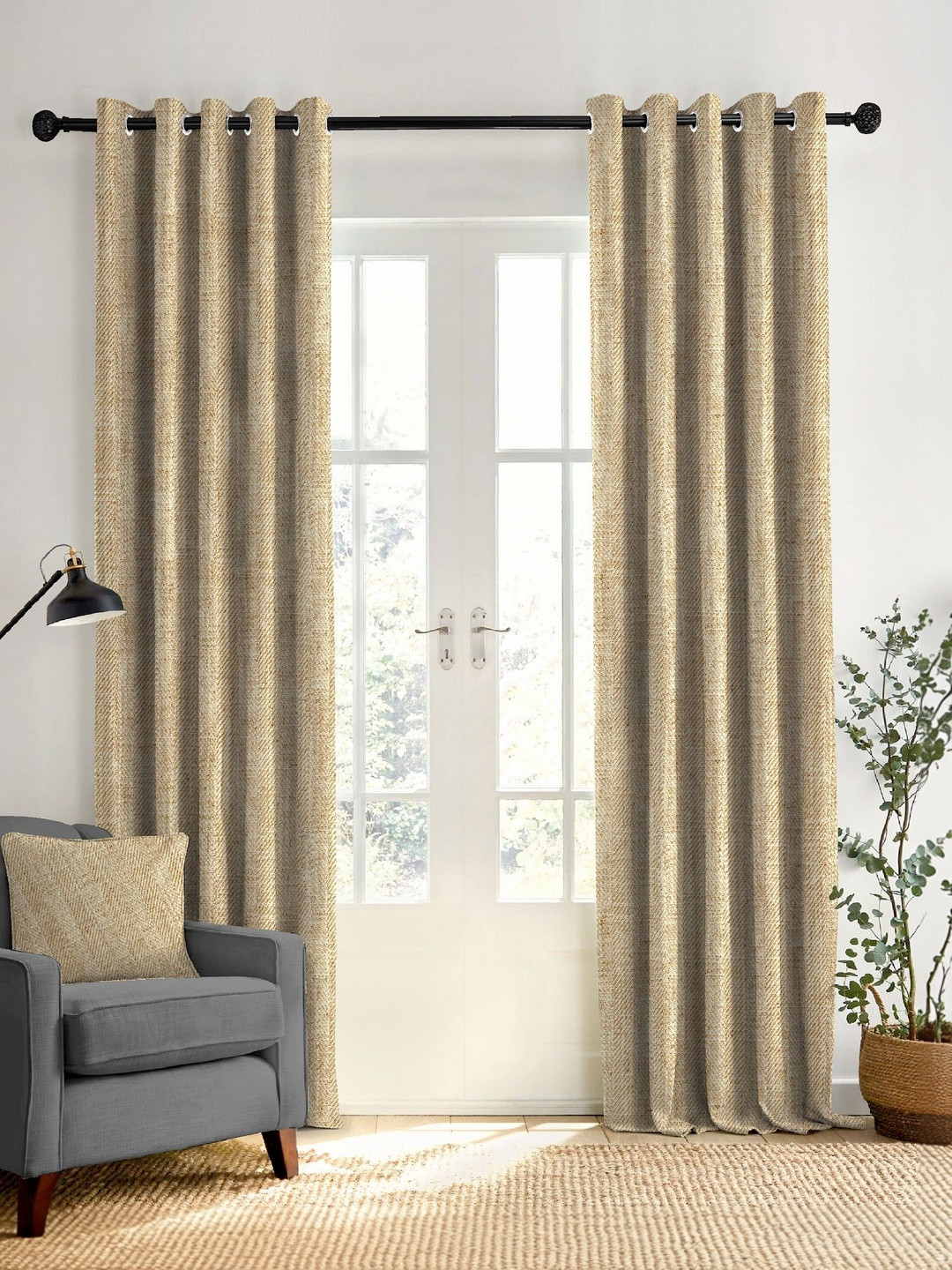 Nefertiti Home Mustard Set of 2 Black Out Door Curtain