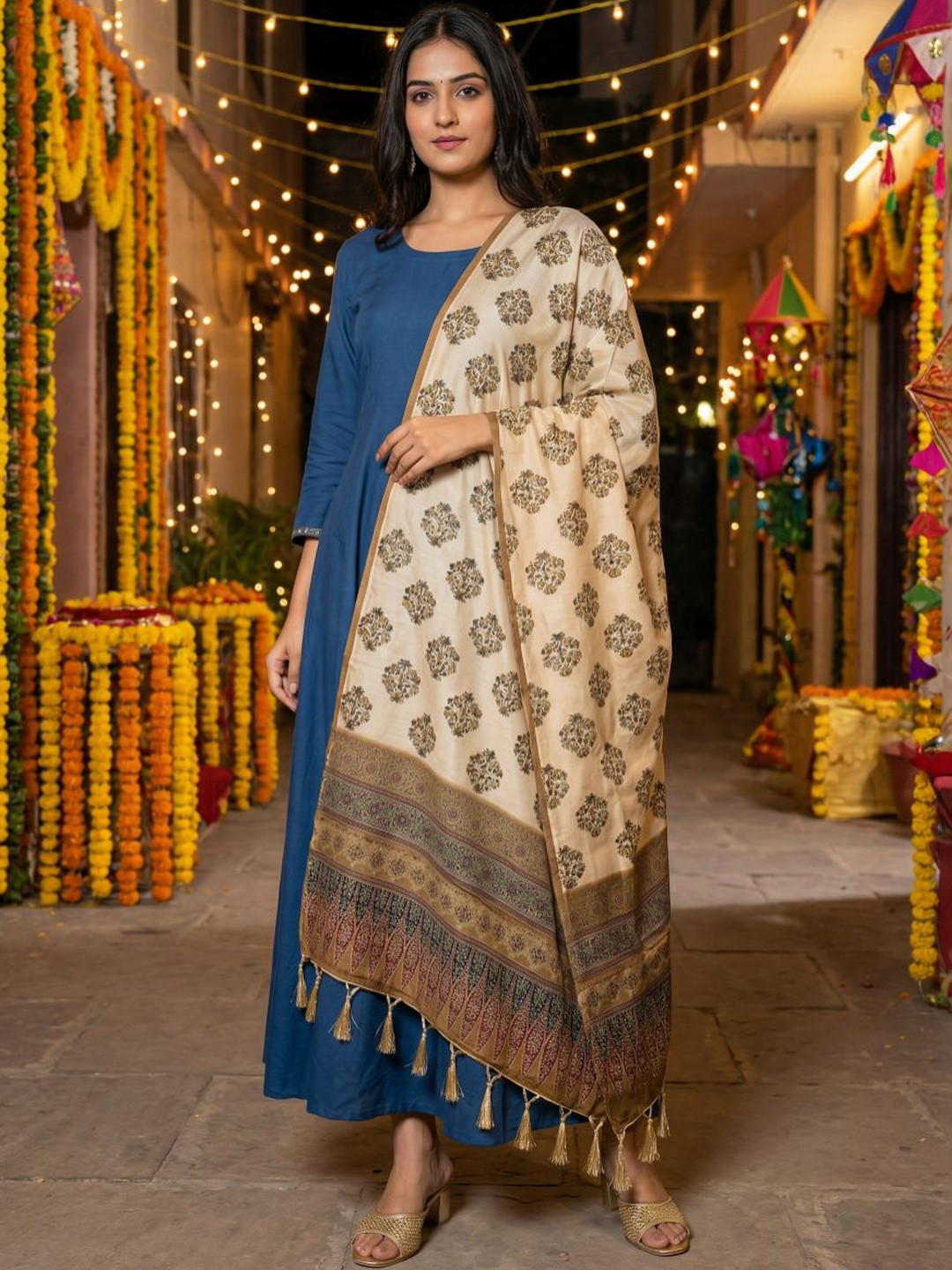 Kaizen TEXO FAB Ethnic Motifs Printed Chinon Dupatta