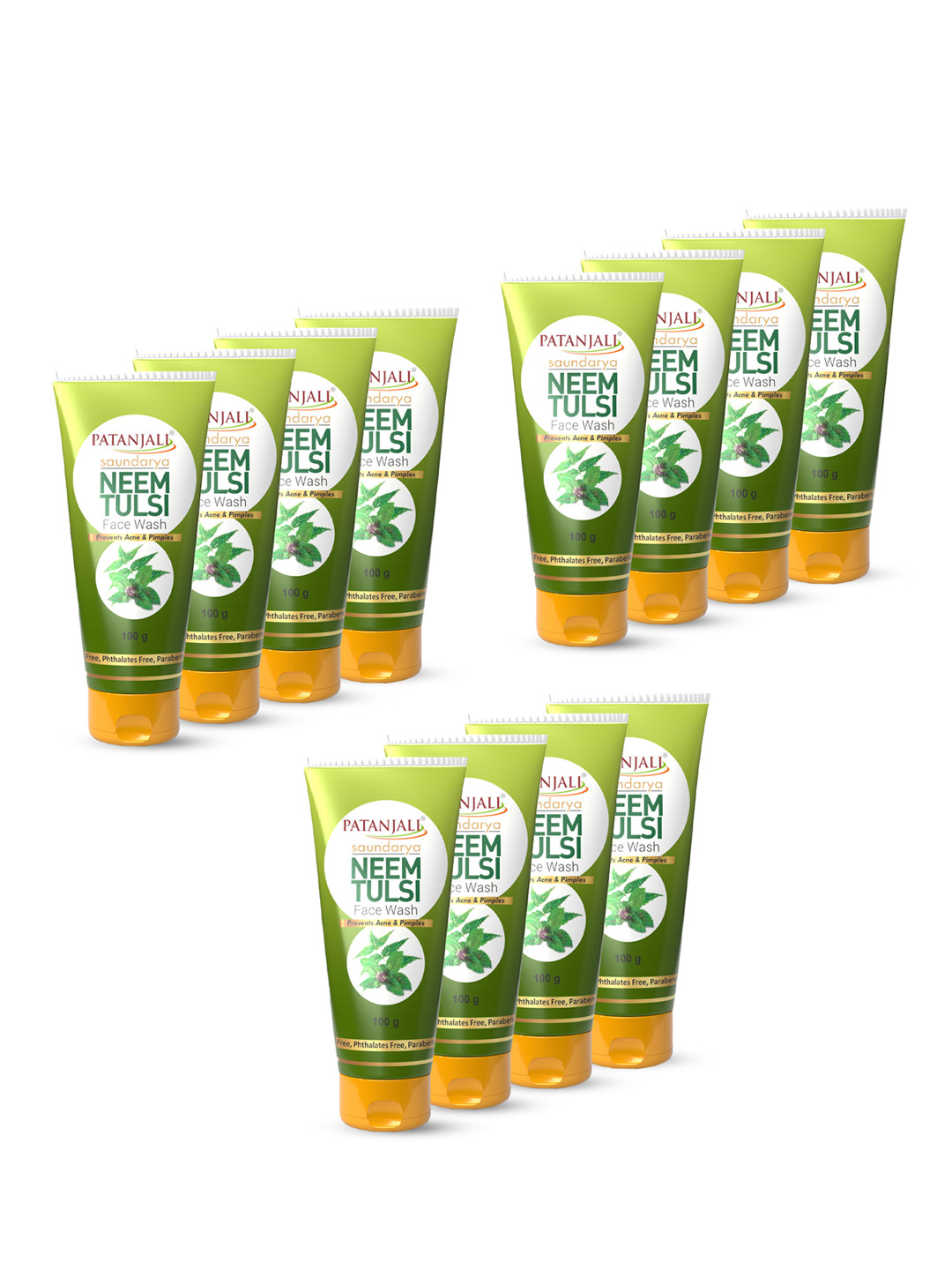 Patanjali Set of 12 Saundarya Neem Tulsi Face Wash to Prevent Acne & Pimple - 100 g Each