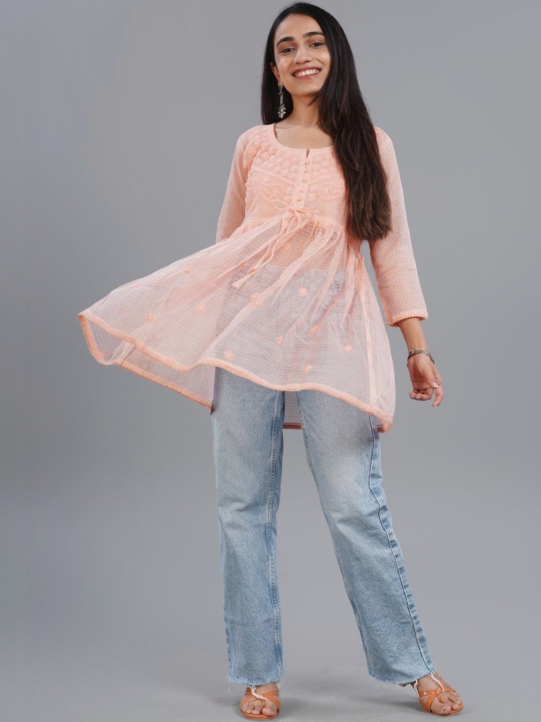 colorkosh Ethnic Motifs Embroidered Chikankari Chikankari Empire Kurti
