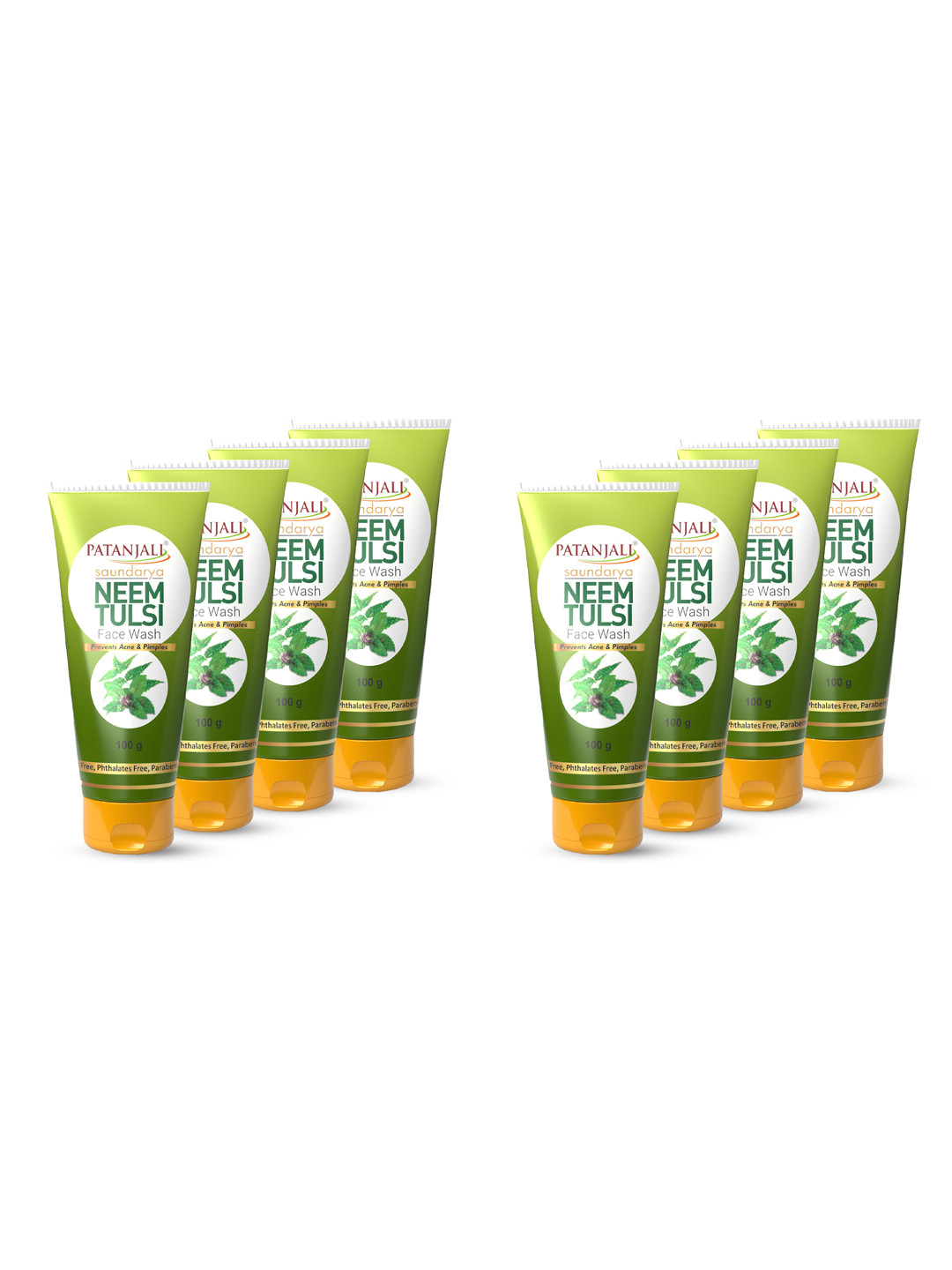 Patanjali Set of 8 Soundarya Neem Tulsi Face Wash to Prevent Acne & Pimple - 100 g Each