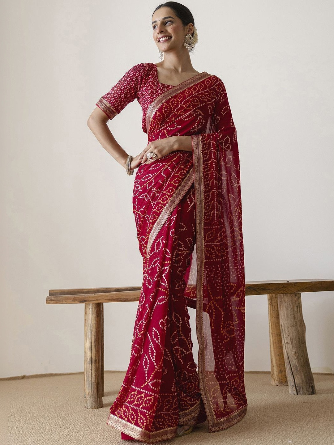 SANISA Bandhani Poly Georgette Handloom Saree