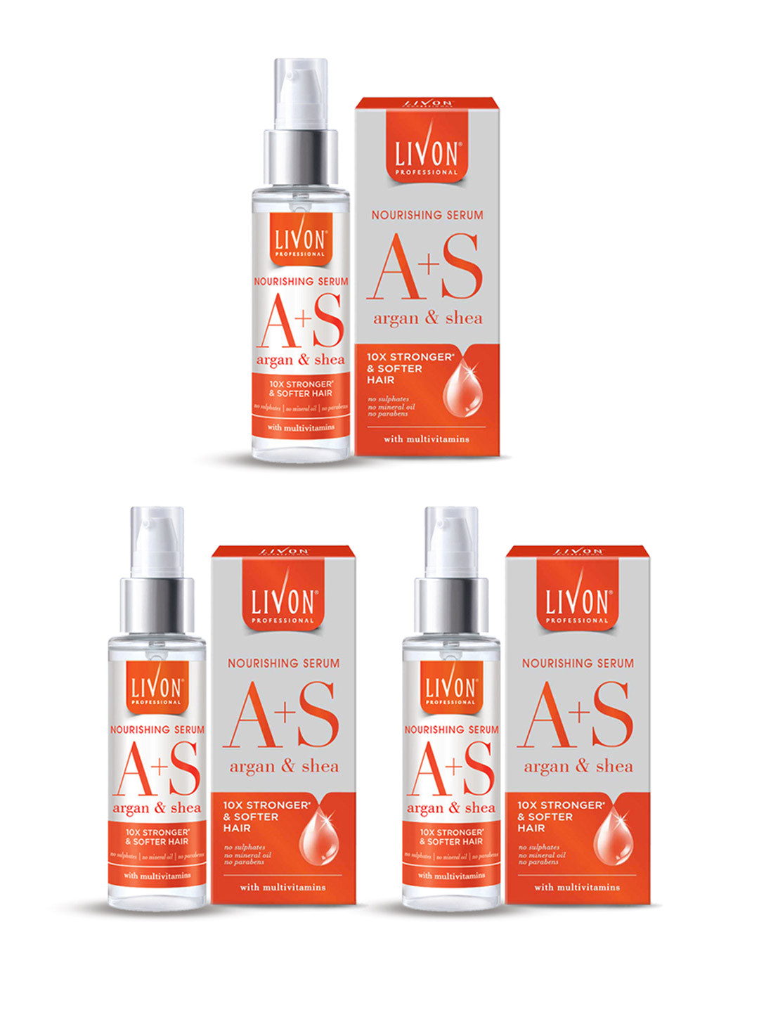 Livon Set of 3 Professional Argan & Shea Nourishing Serum for Frizz-free Hair - 100ml