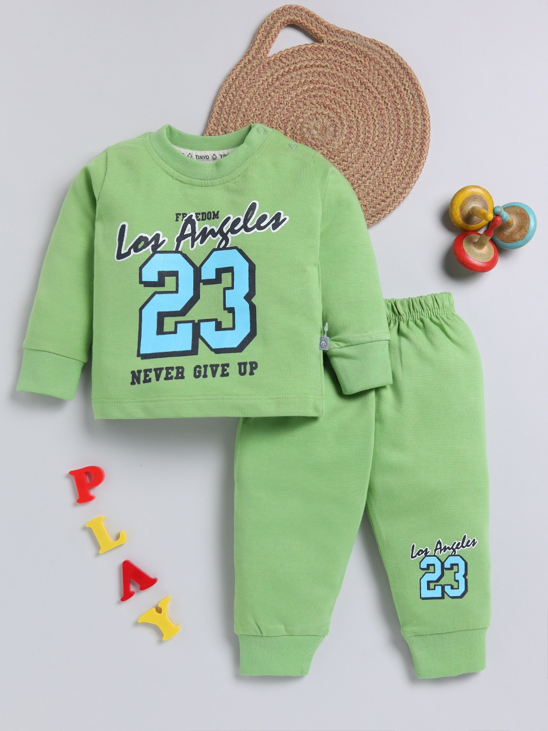 YK X Tinyo Infant Boys Varsity Printed Pure Cotton Clothing Set