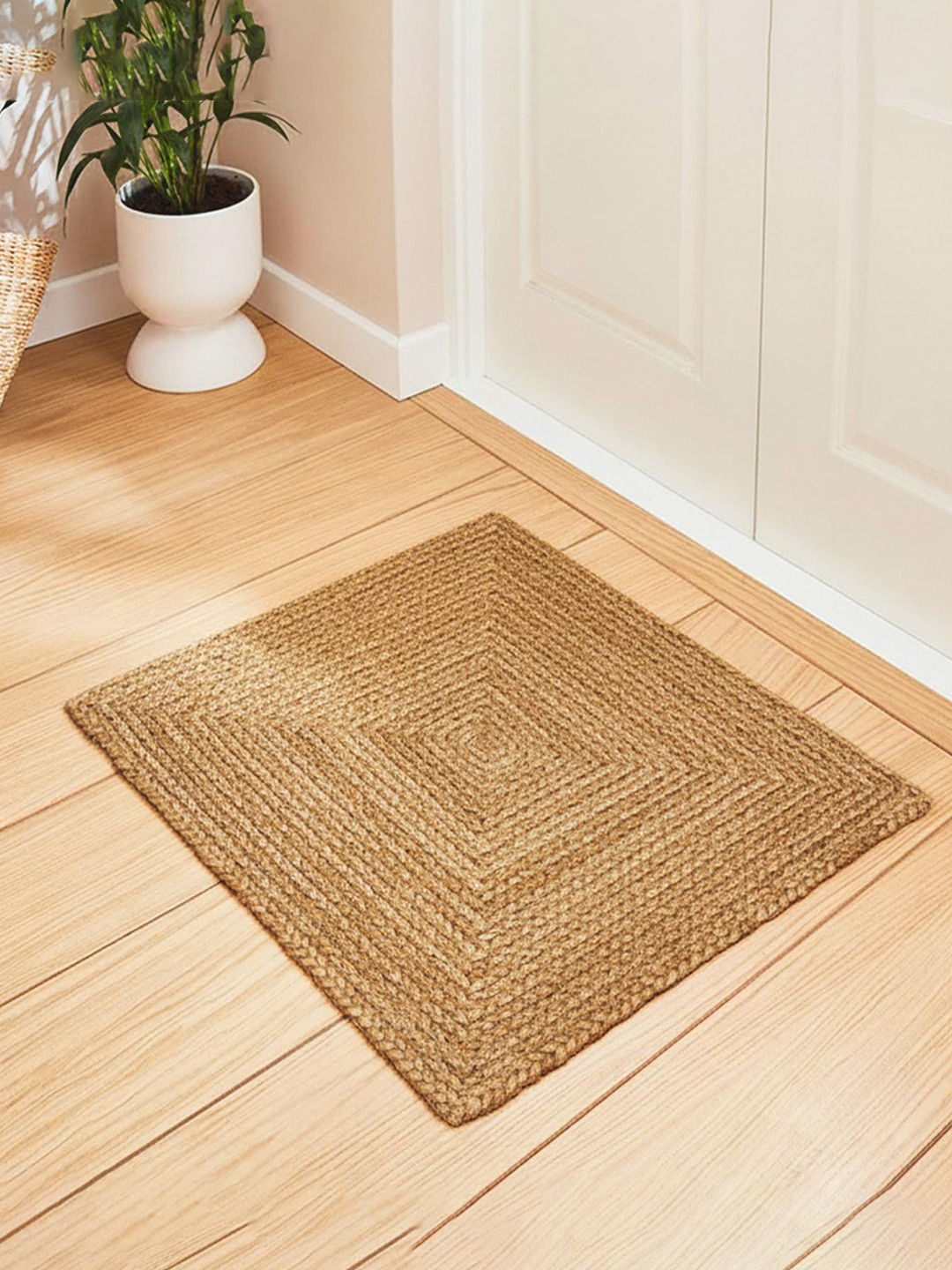 prettykrafts Beige Anti-Slip Eco-Friendly Jute Square Doormat