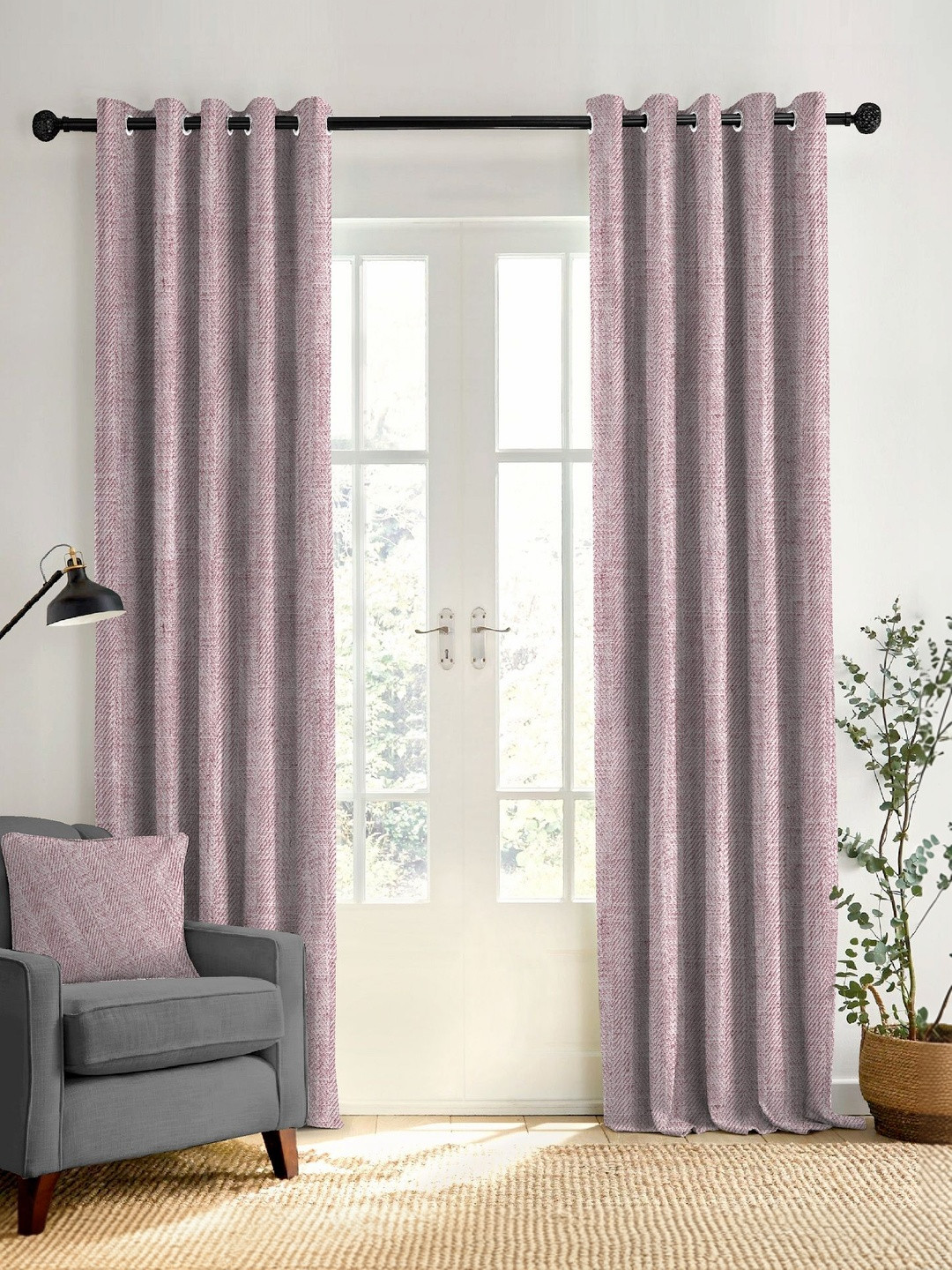 CASABLEU Pink Set of 2 Black Out Long Door Curtain