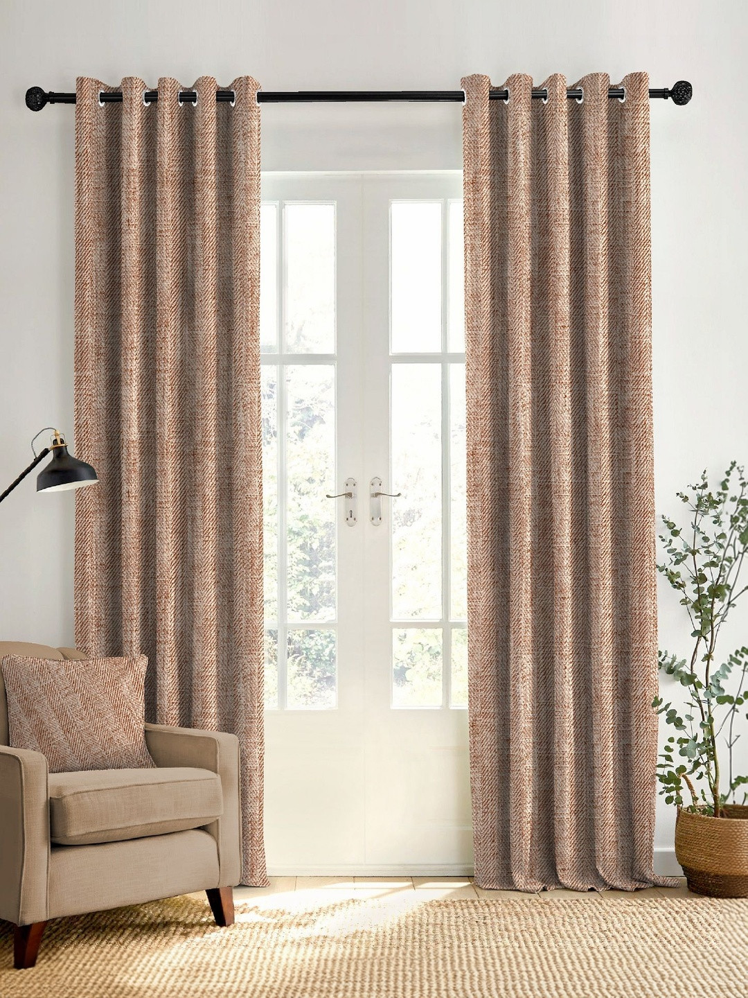 CASABLEU Rust Set of 2 Black Out Door Curtain