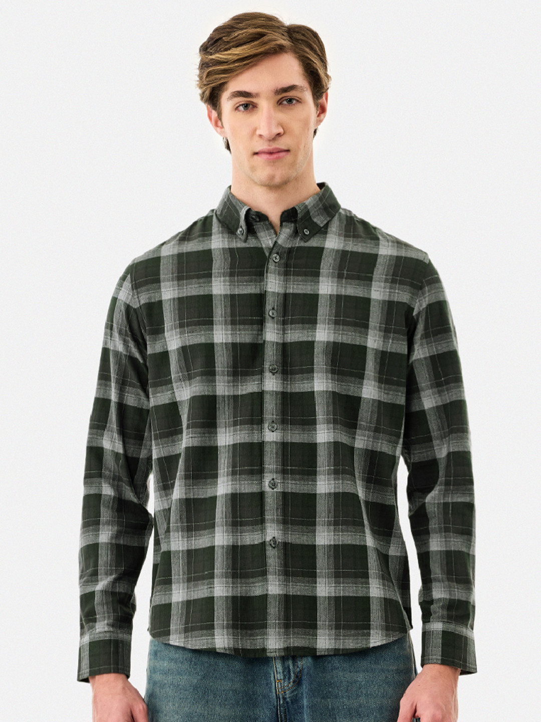 Snitch Tartan Checks Cotton Long Sleeves Slim Fit Shirt