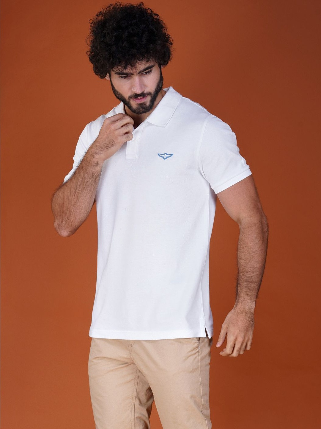 ZVEZDA White Pique Cotton Classic Mens Polo Collar Tshirt