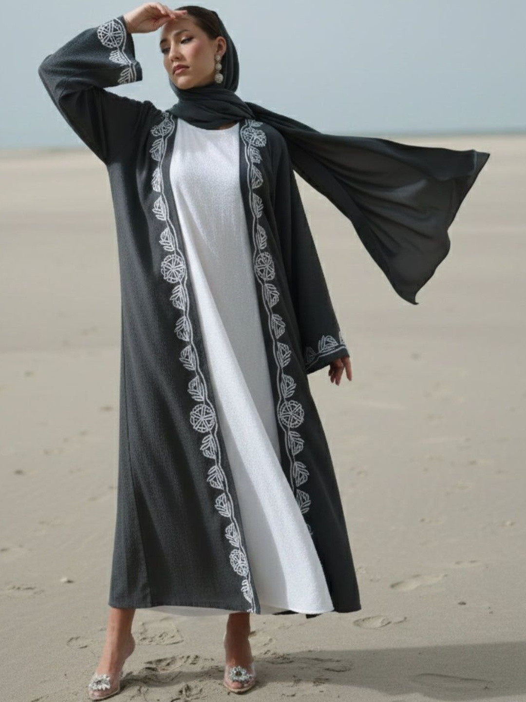 Ishin Embroidered Abaya With Hijab