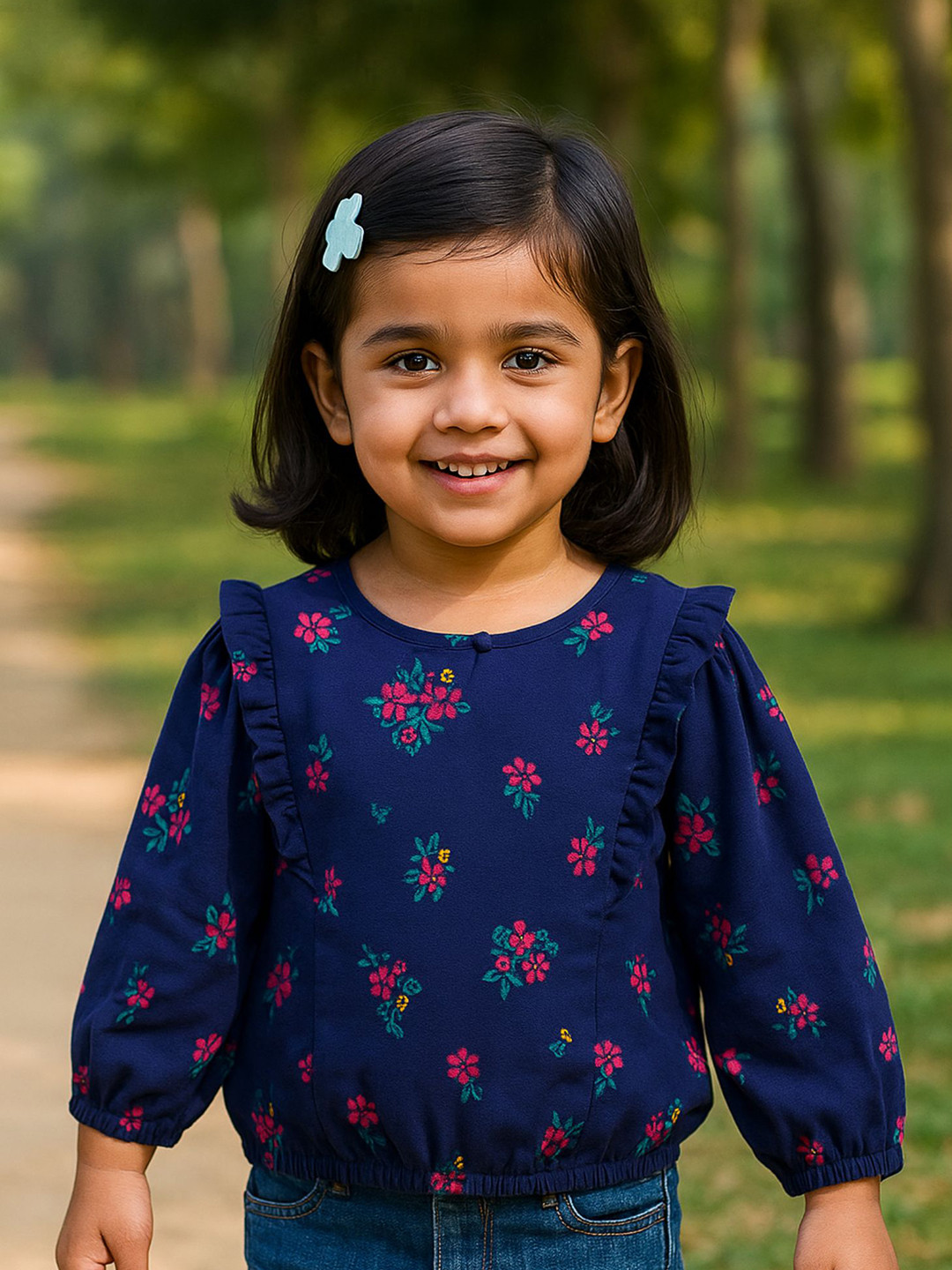 HuggleBug Girls Floral Printed Cotton Rayon Top