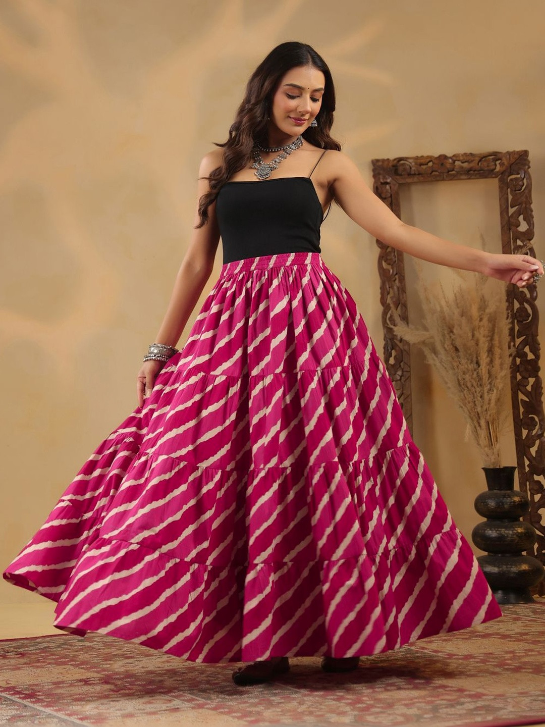 Rimeline Printed Pure Cotton Maxi Flared Skirts