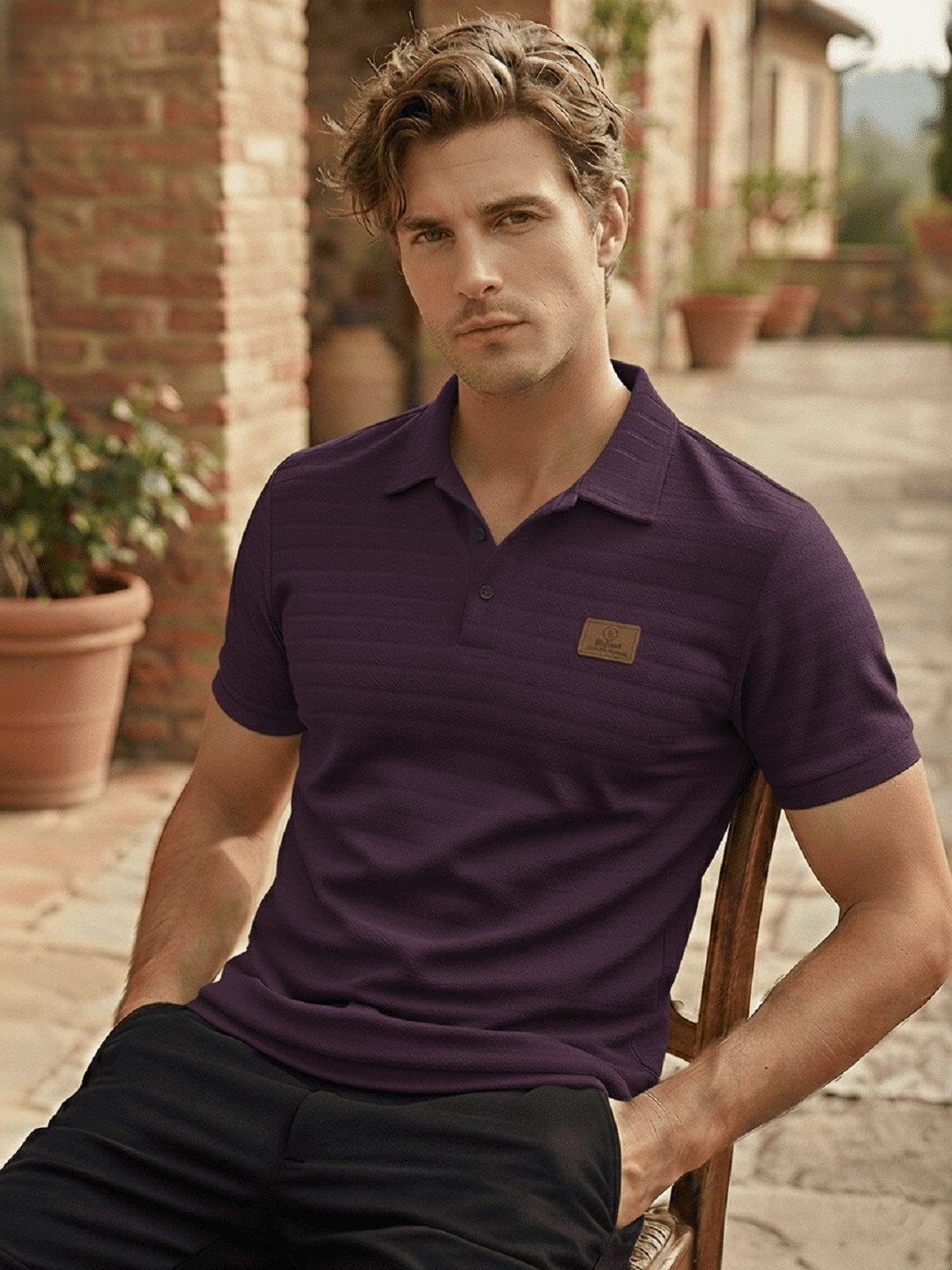 Nat Jastica Men Polo Collar T-shirt