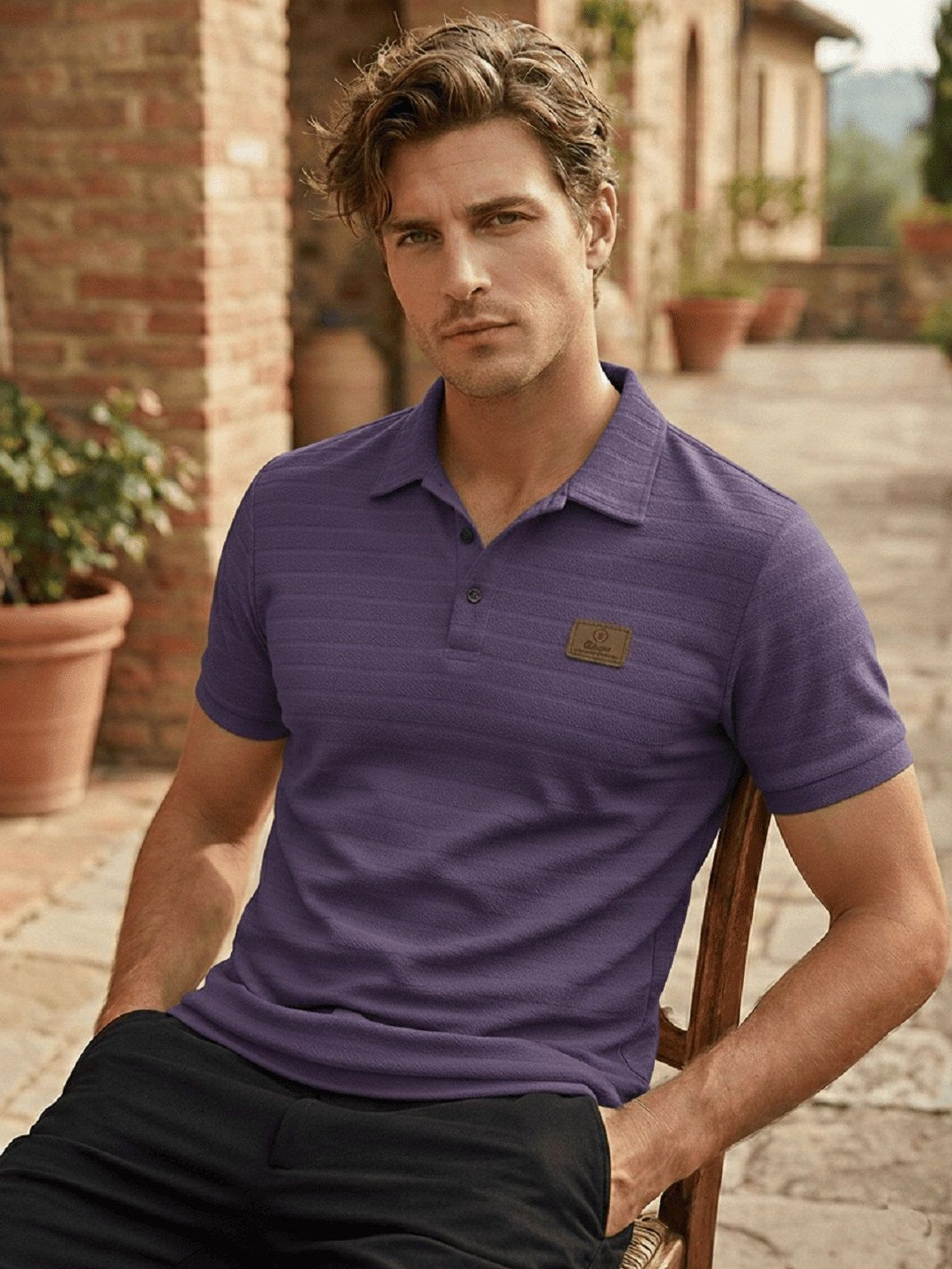 Nat Jastica Men Polo Collar T-shirt