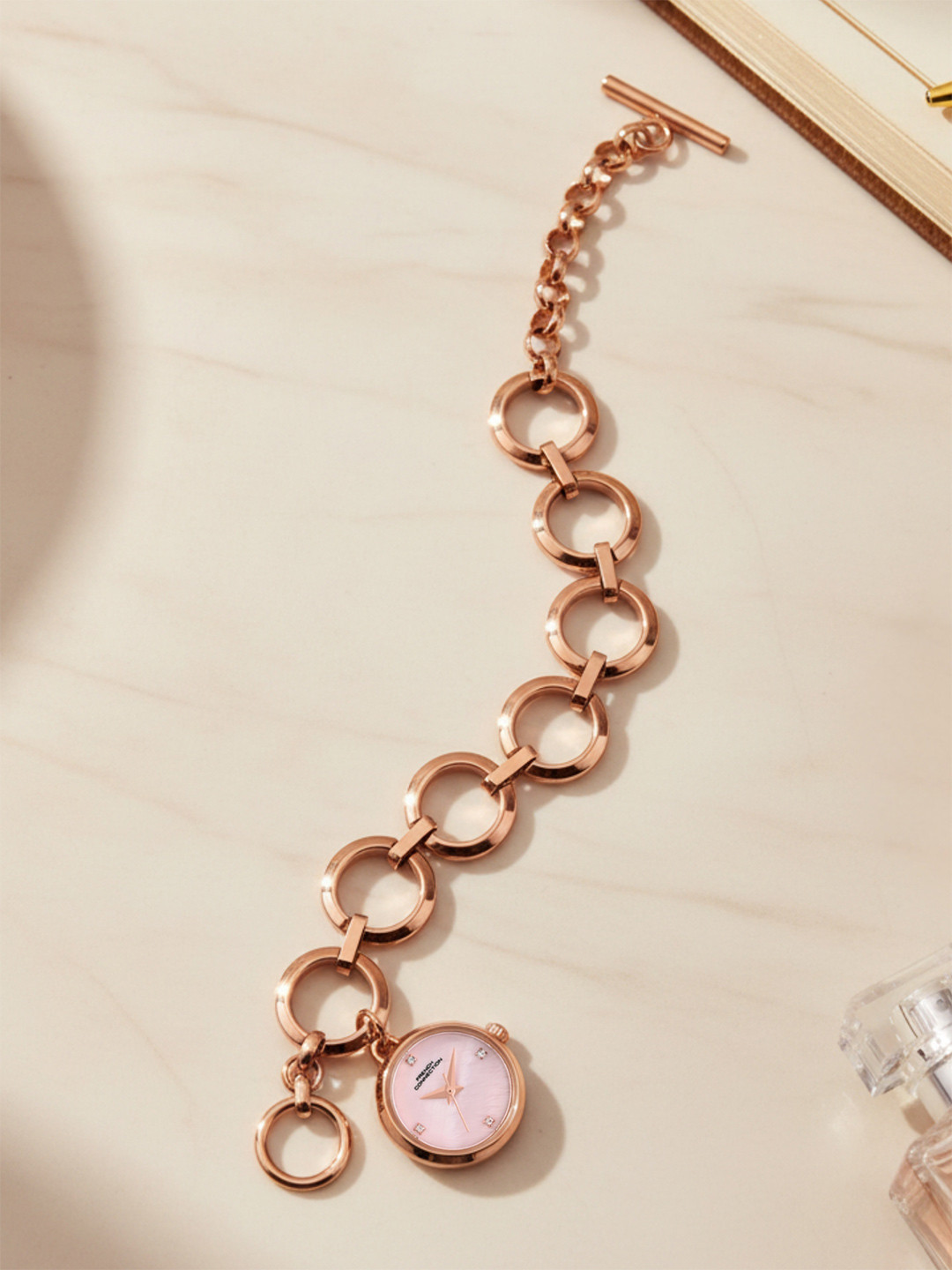 French Connection D'Pendora Mother of Pearl Dial Bracelet Style Strap Analogue Watch