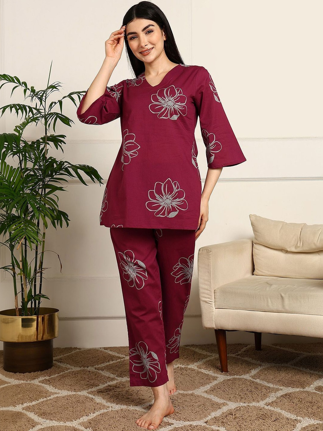 ELITRIX ETC Women Floral Printed Night suit
