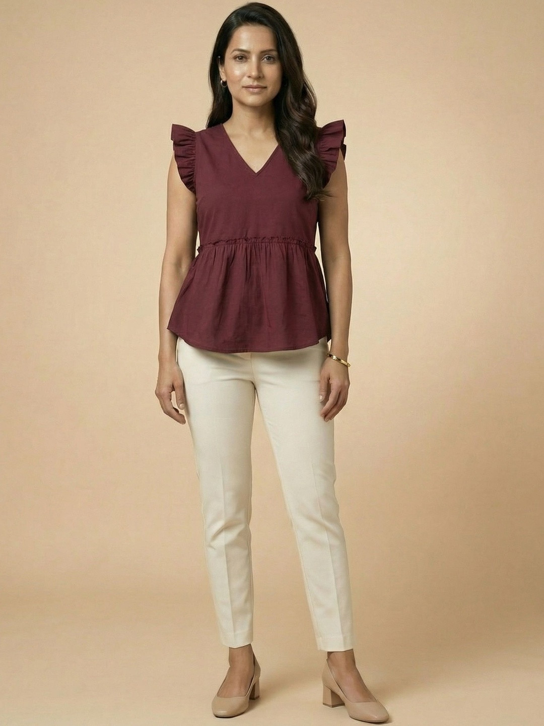 ZNKL Cotton Peplum Crop Top