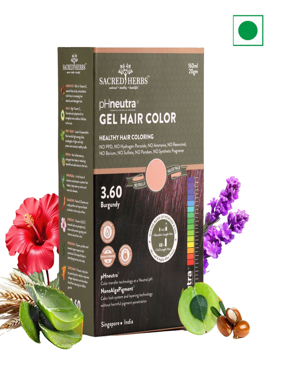 SACRED HERBS pH Neutra Semi Permanent Natural Gel Hair Color 160ml - Burgundy 3.60
