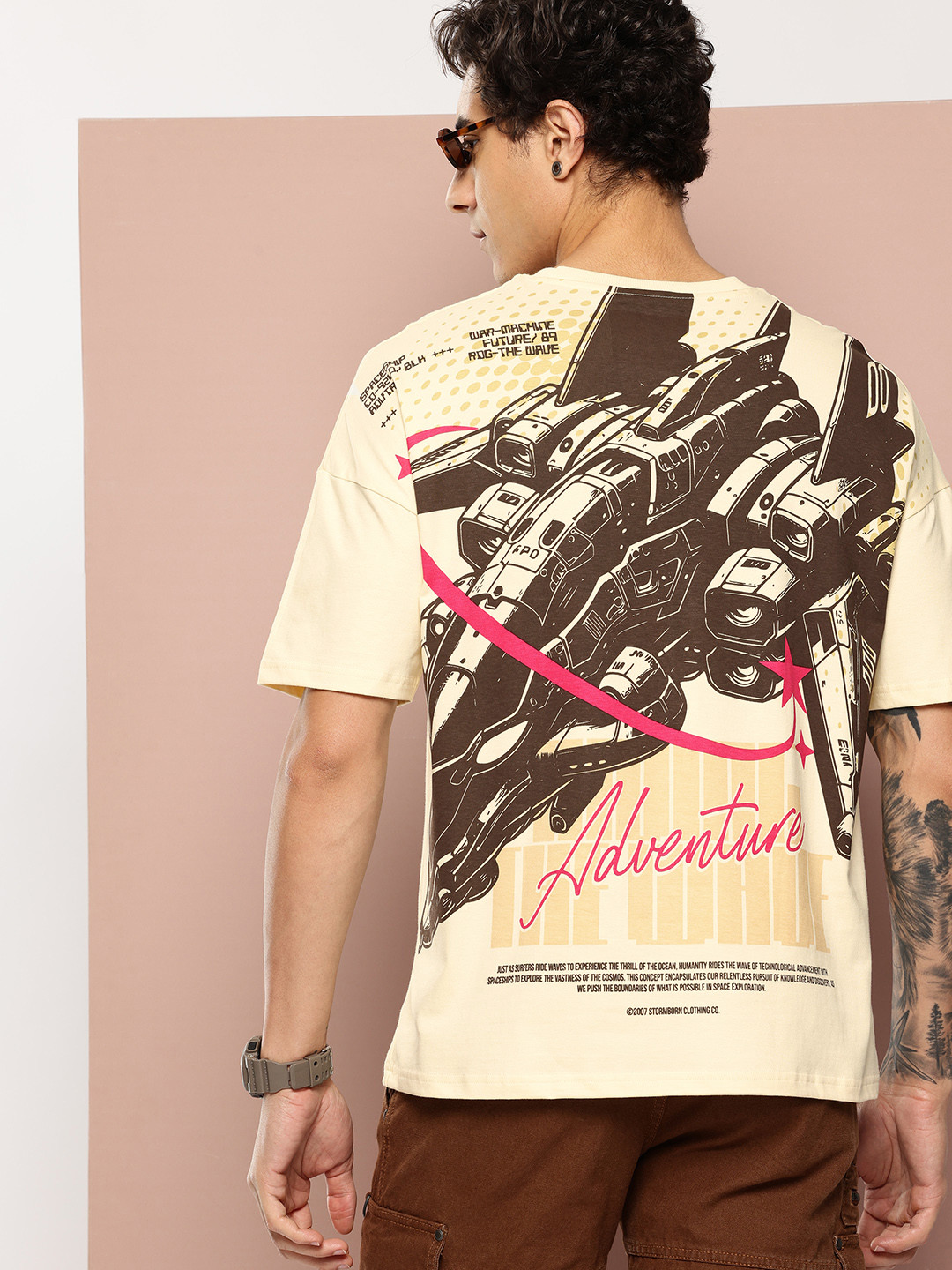 Stormborn Men Graphic Printed Drop-Shoulder Pure Cotton Oversized Fit T-shirt