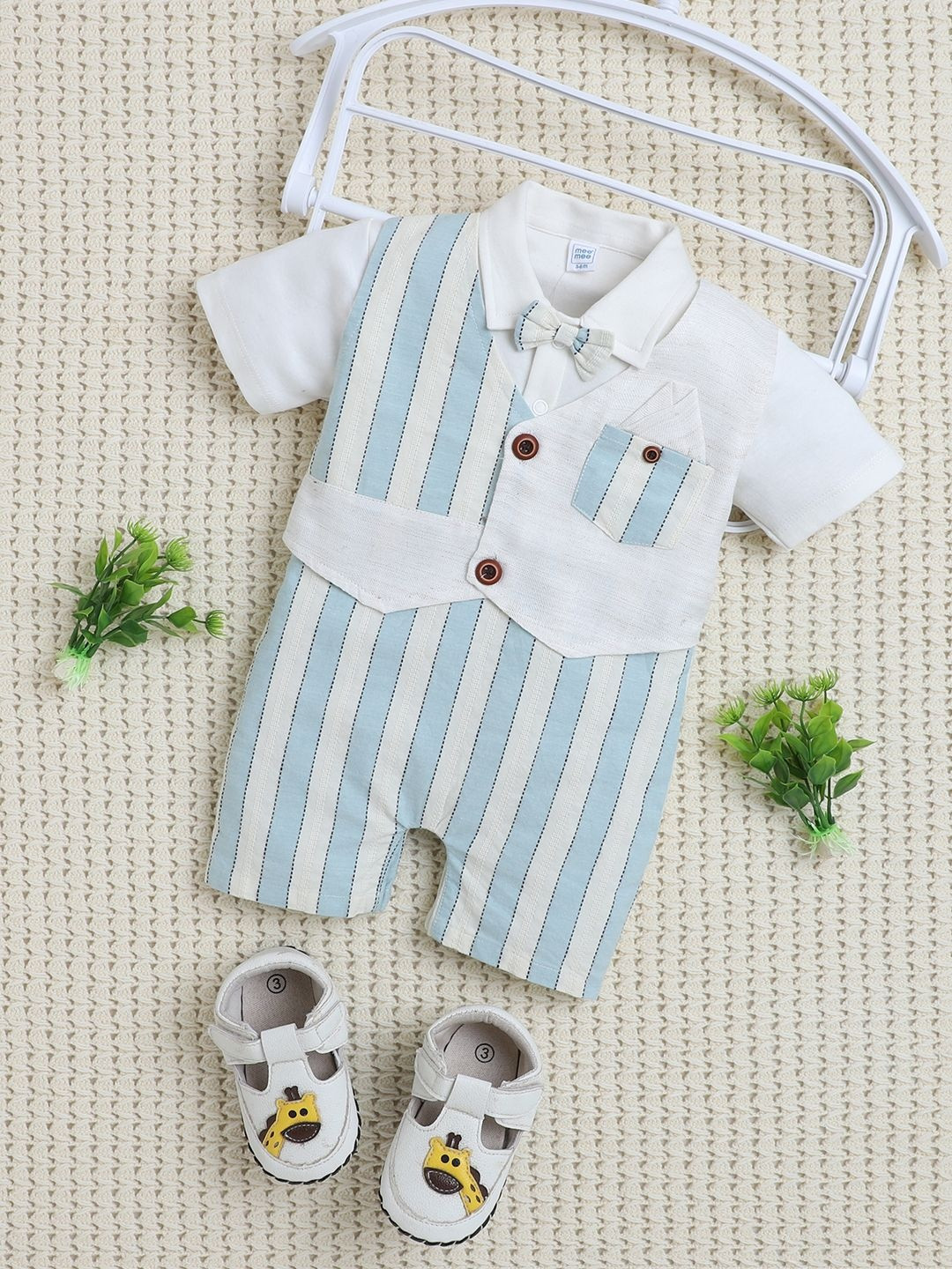 MeeMee Printed Infants Striped Cotton Rompers