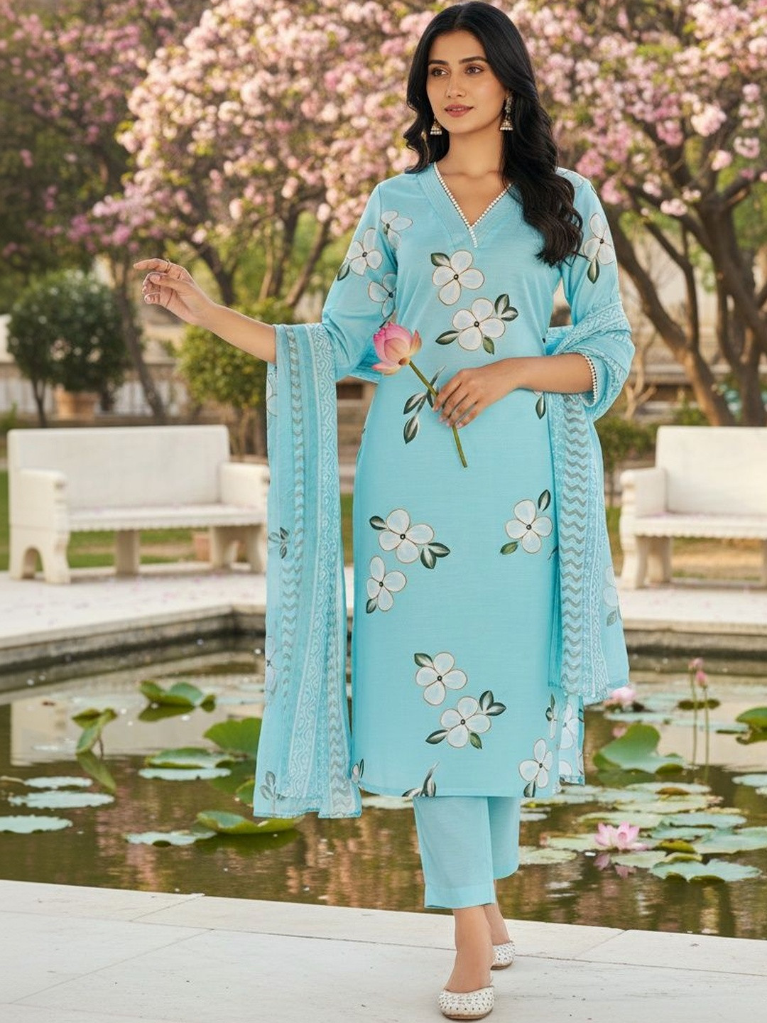 SZN Women Floral Printed Regular Kurta with Trousers & With Dupatta