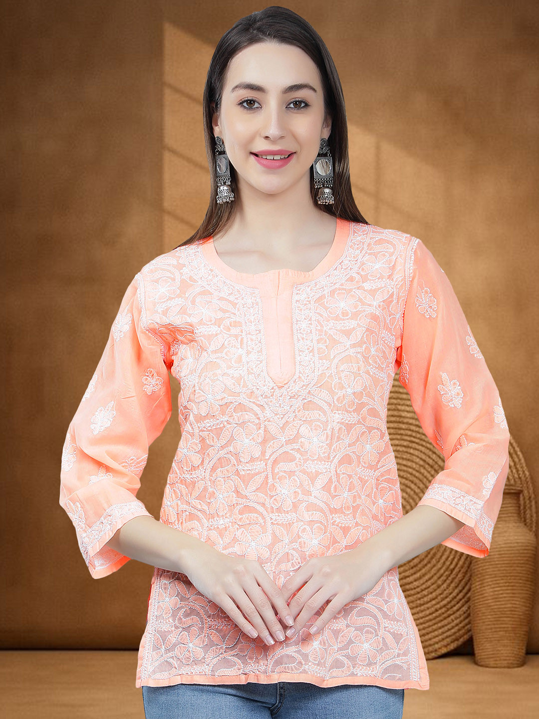 Seva Chikan Ethnic Motifs Embroidered Chikankari Kurti