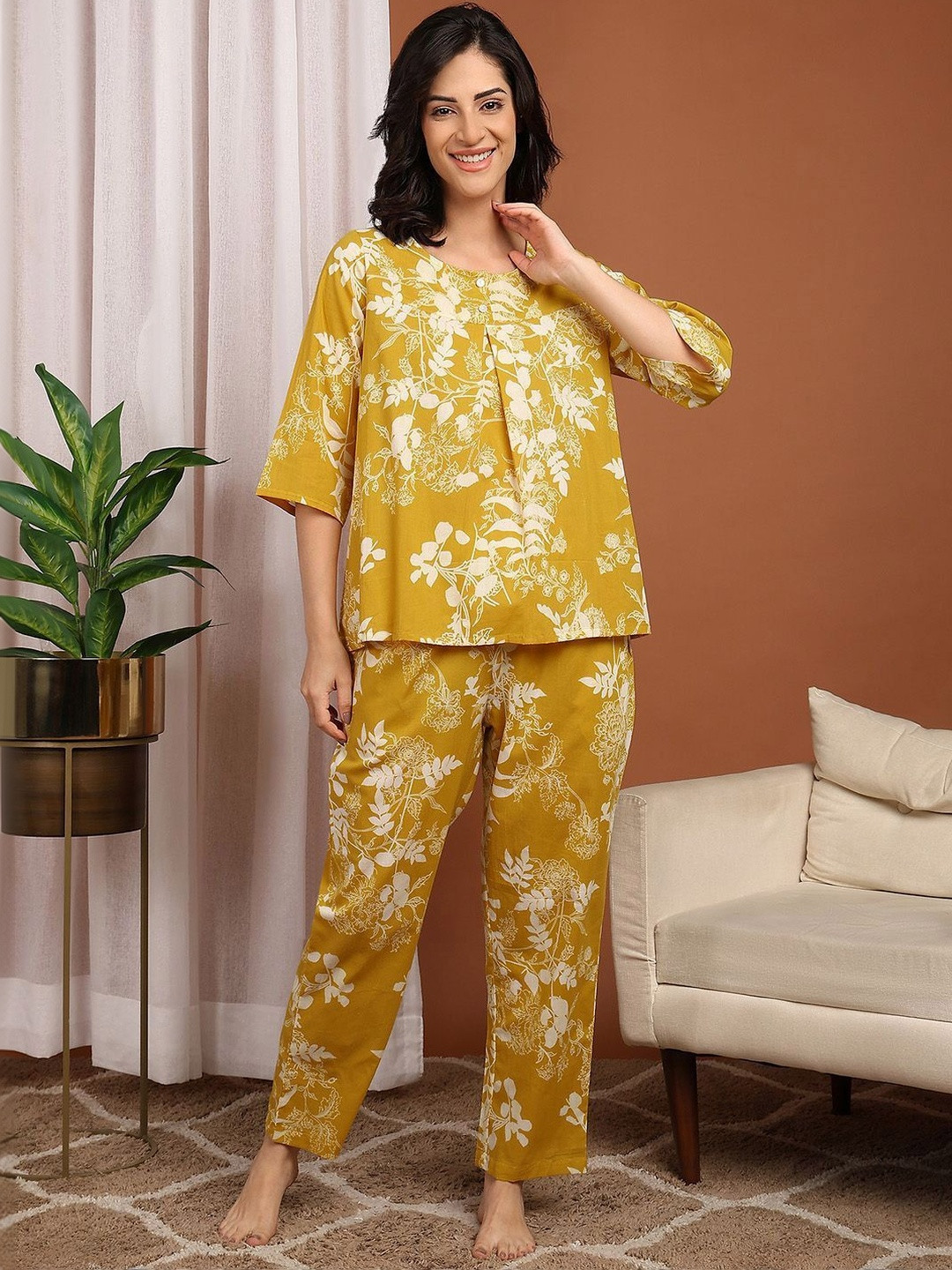 ELITRIX Women Floral  Printed Top Pyjamas Night suit