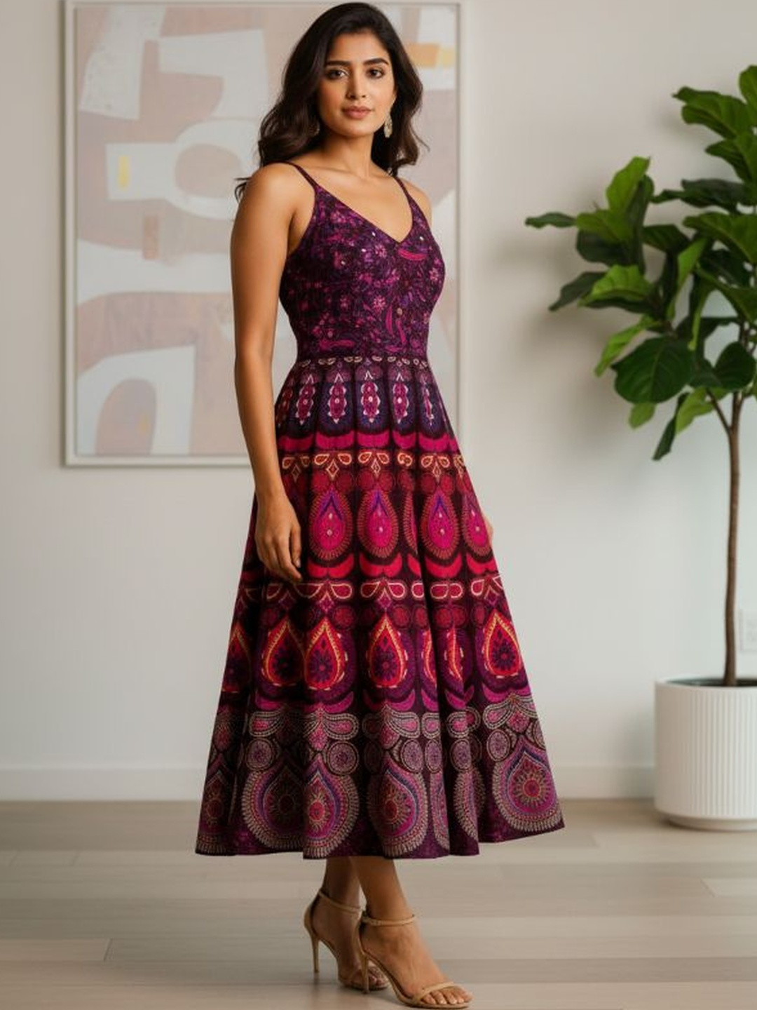 SUNEKH Print Fit & Flare Midi Dress