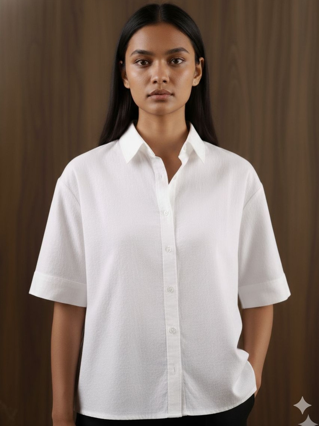 NISHORAMA Oversized Linen Textured Blend Short Sleeves Relaxed Fit Shirt