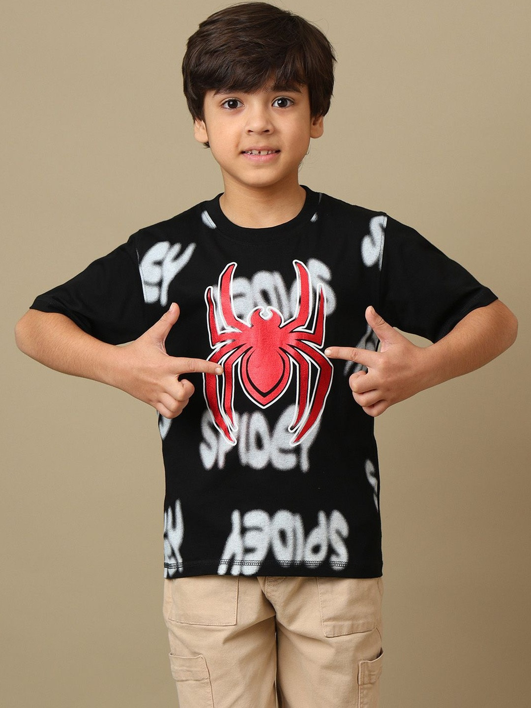 Kids Ville Boys Spiderman Printed Pure Cotton Round Neck Tshirt