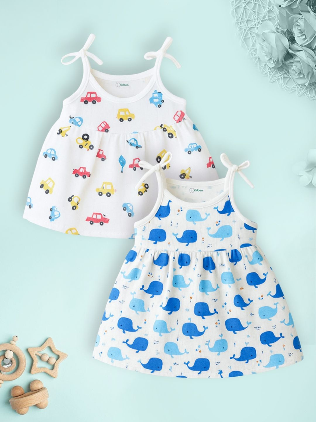 Kidbea Print Tie-Up Neck Organic Cotton A-Line Dress