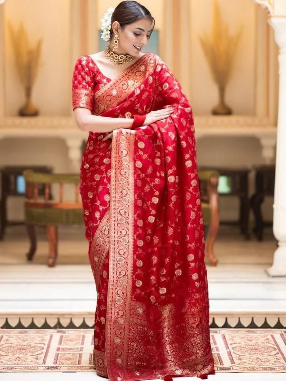 STYLENZA Woven Design Zari Satin Heavy Work Banarasi Saree