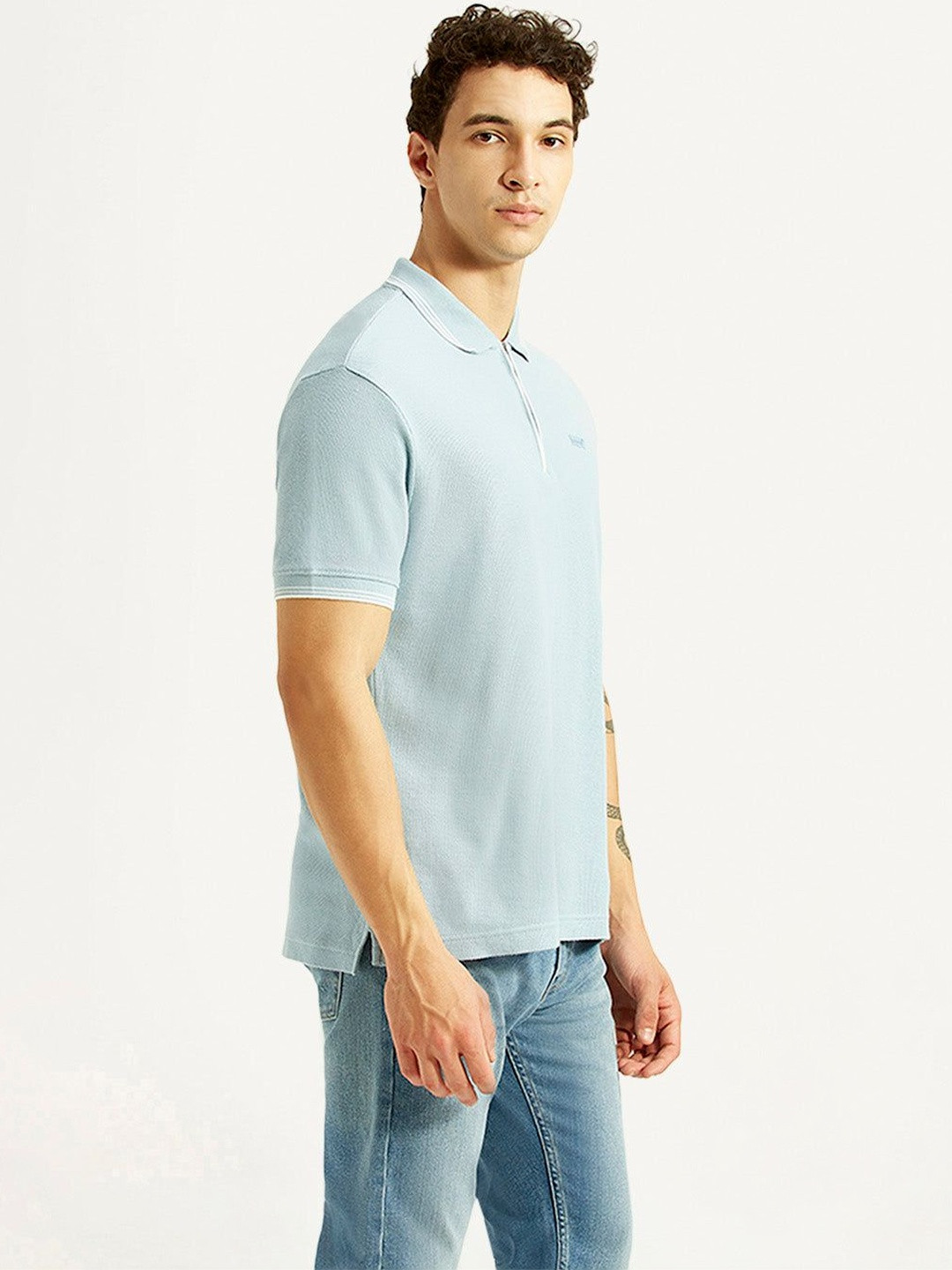 Levis Men's Solid Light-Blue Slim Fit Polo T-shirt