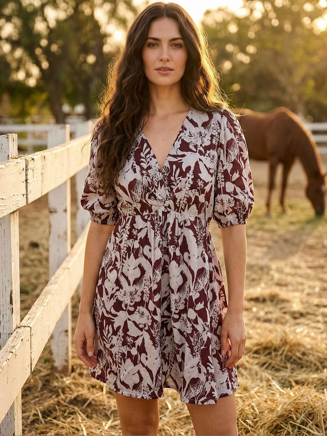 CORSICA Floral Print Puff Sleeve Fit & Flare Dress