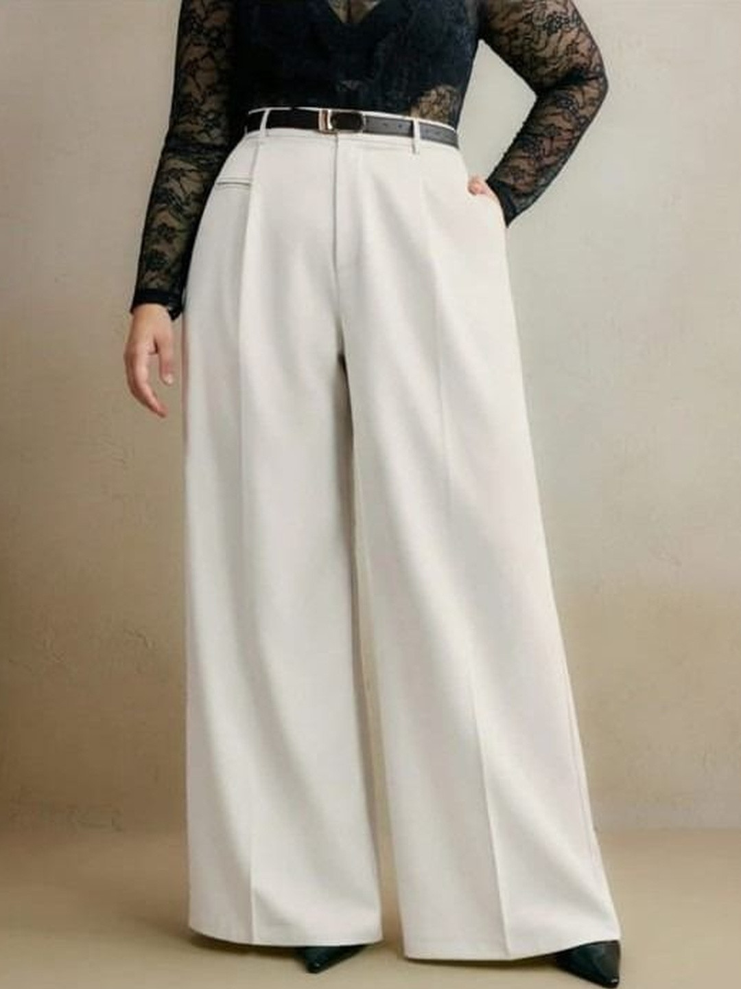 Next One Women Smart Loose Fit High-Rise Easy Wash Trousers