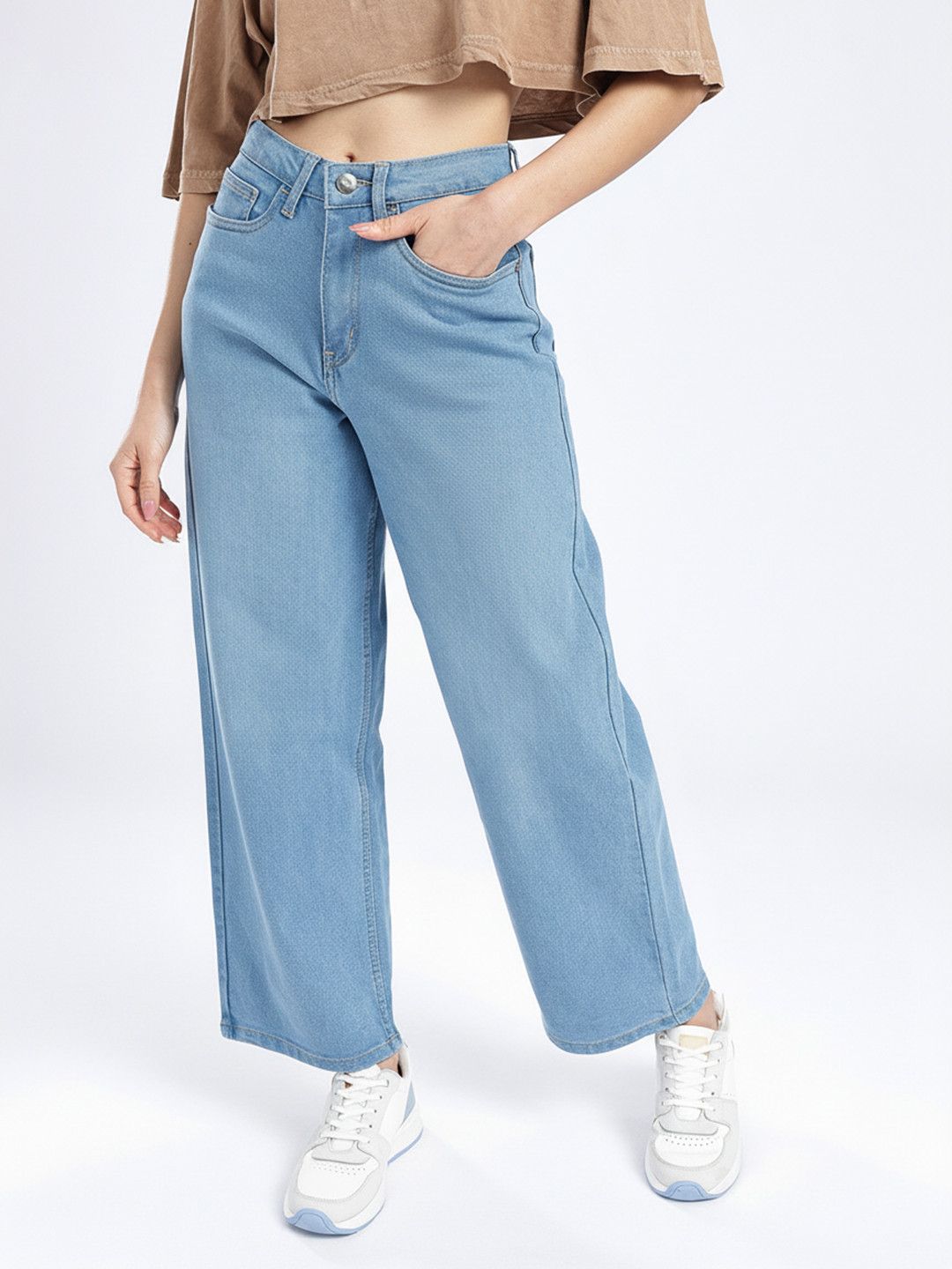 glitchez Women Baggy Fit Light Fade Stretchable Jeans
