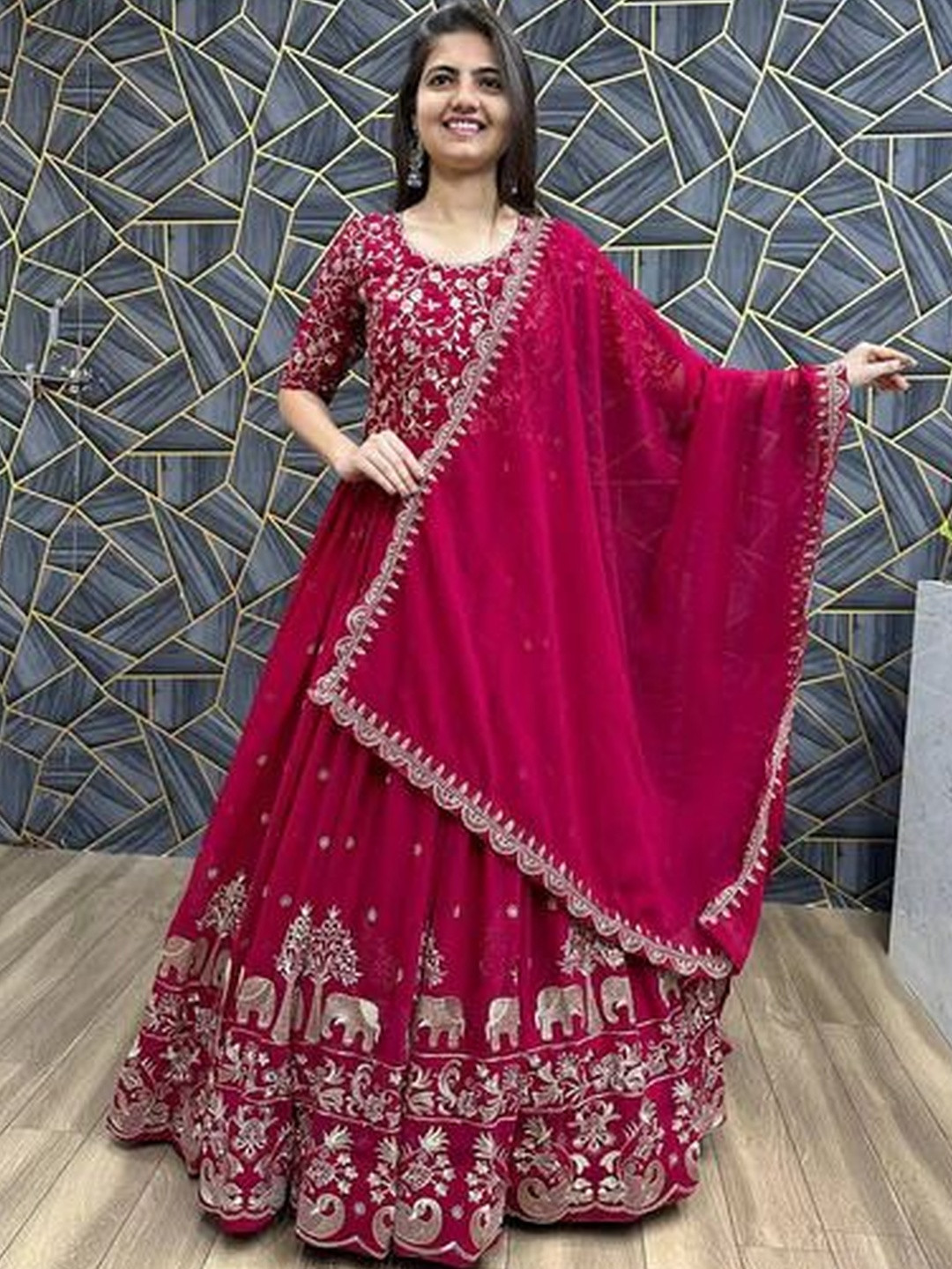 KALINI Women Ethnic Motifs Embroidered Panelled Thread Work Kurta with Trousers & With Dupatta