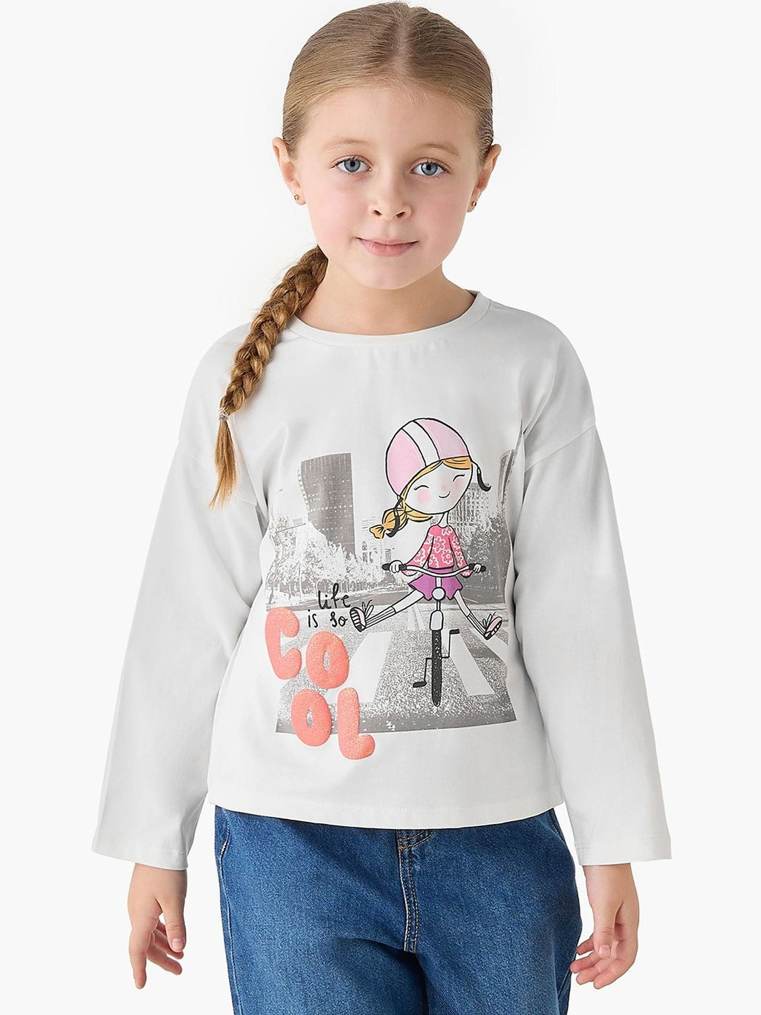 Juniors by Babyshop Girls Printed Cotton Round Neck Tshirts