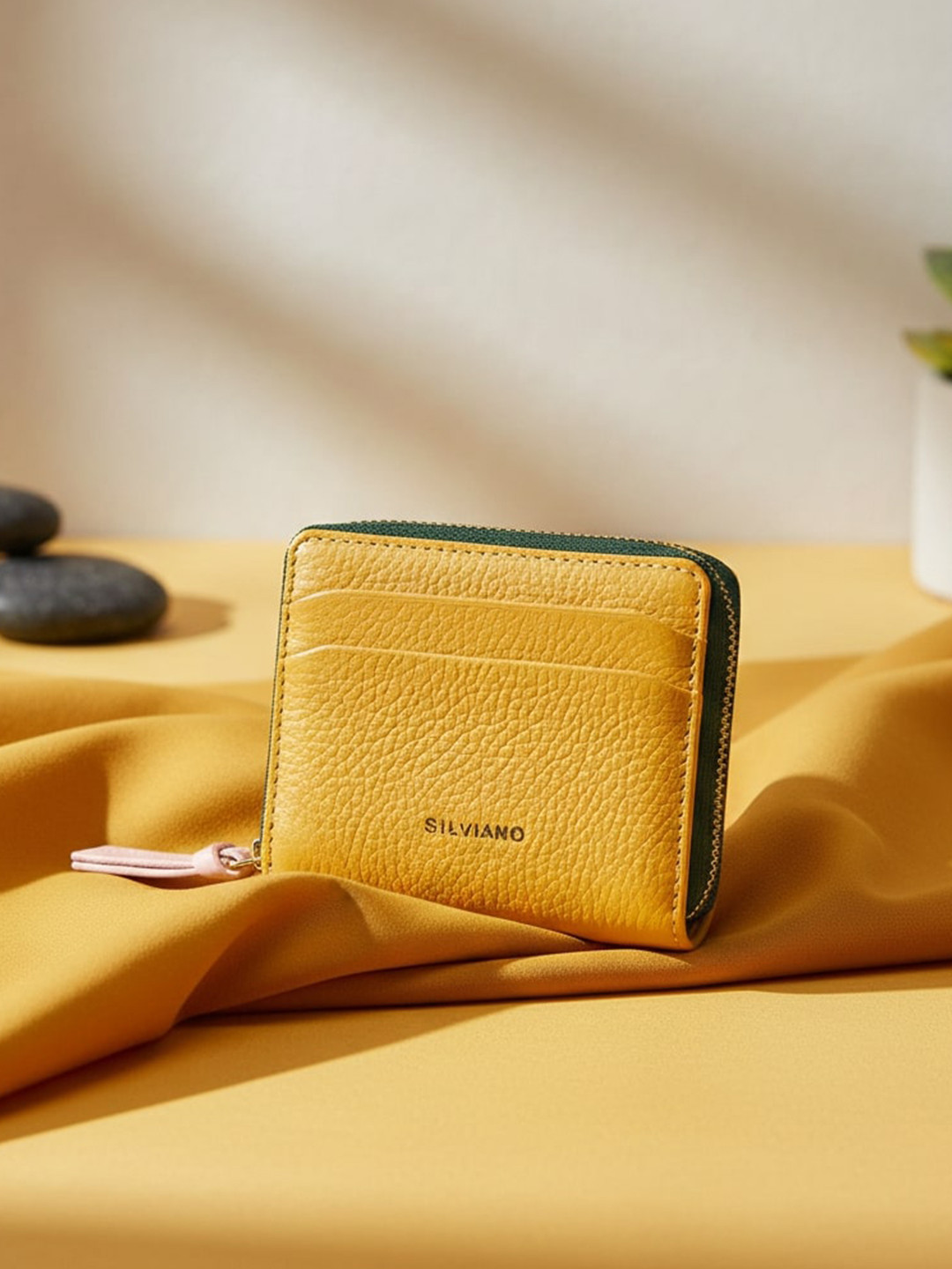 SILVIANO Unisex Textured Leather Zip Around Wallet