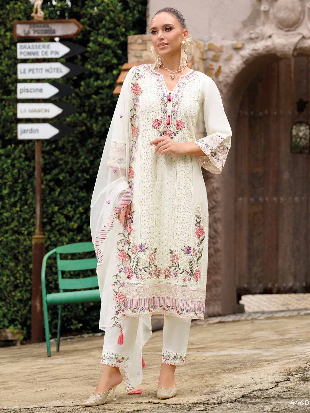 Indo Era Floral Embroidered Regular Sequinned Kurta With Trousers & Dupatta