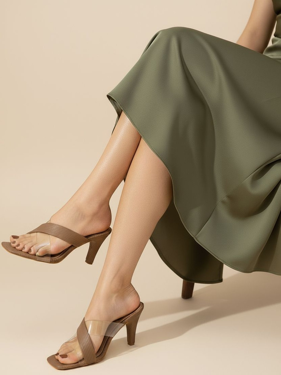 LYDC Textured PU Slim Heeled Sandals