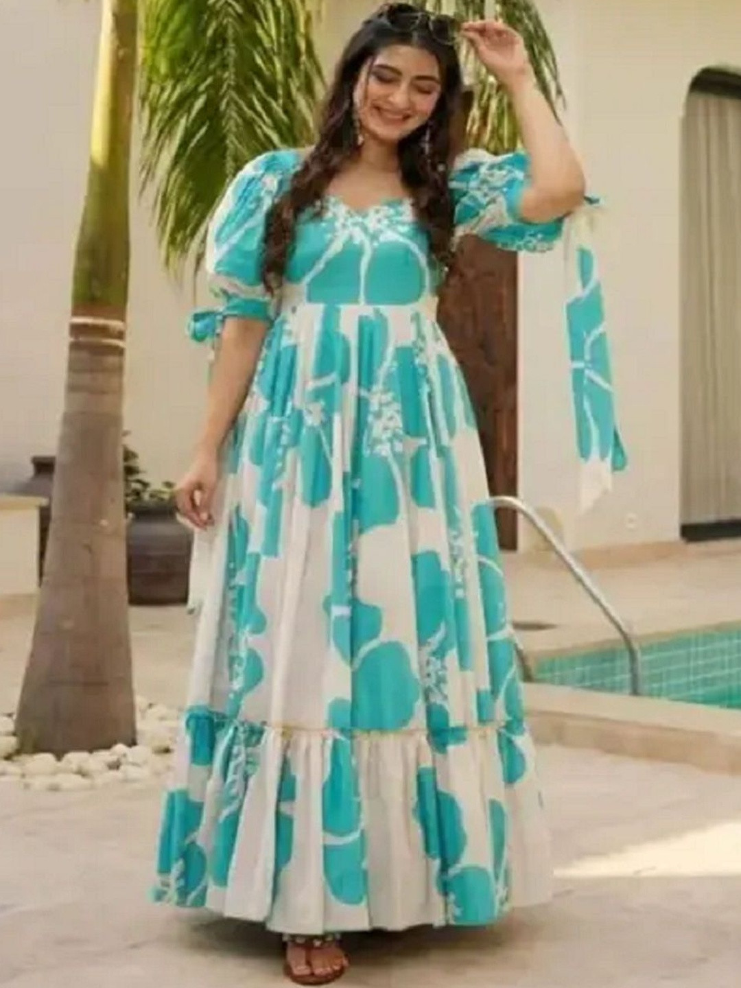 Fashion2wear Floral Print Puff Sleeve Maxi Dress