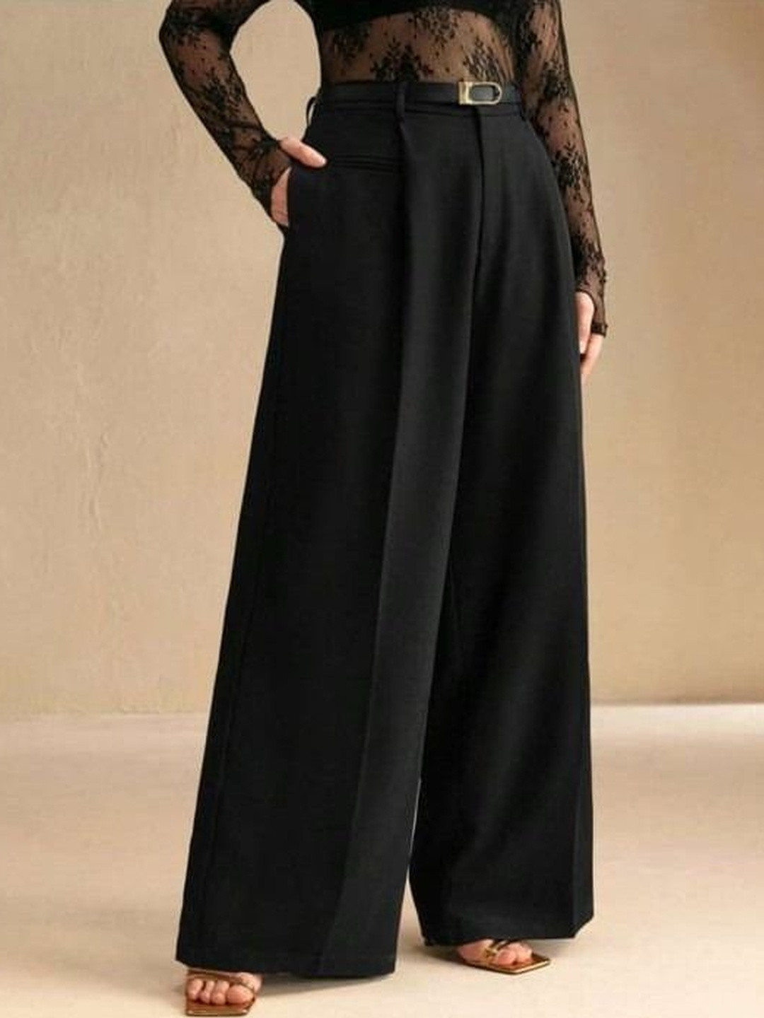 BROADSTAR Women Smart Loose Fit High-Rise Easy Wash Trousers
