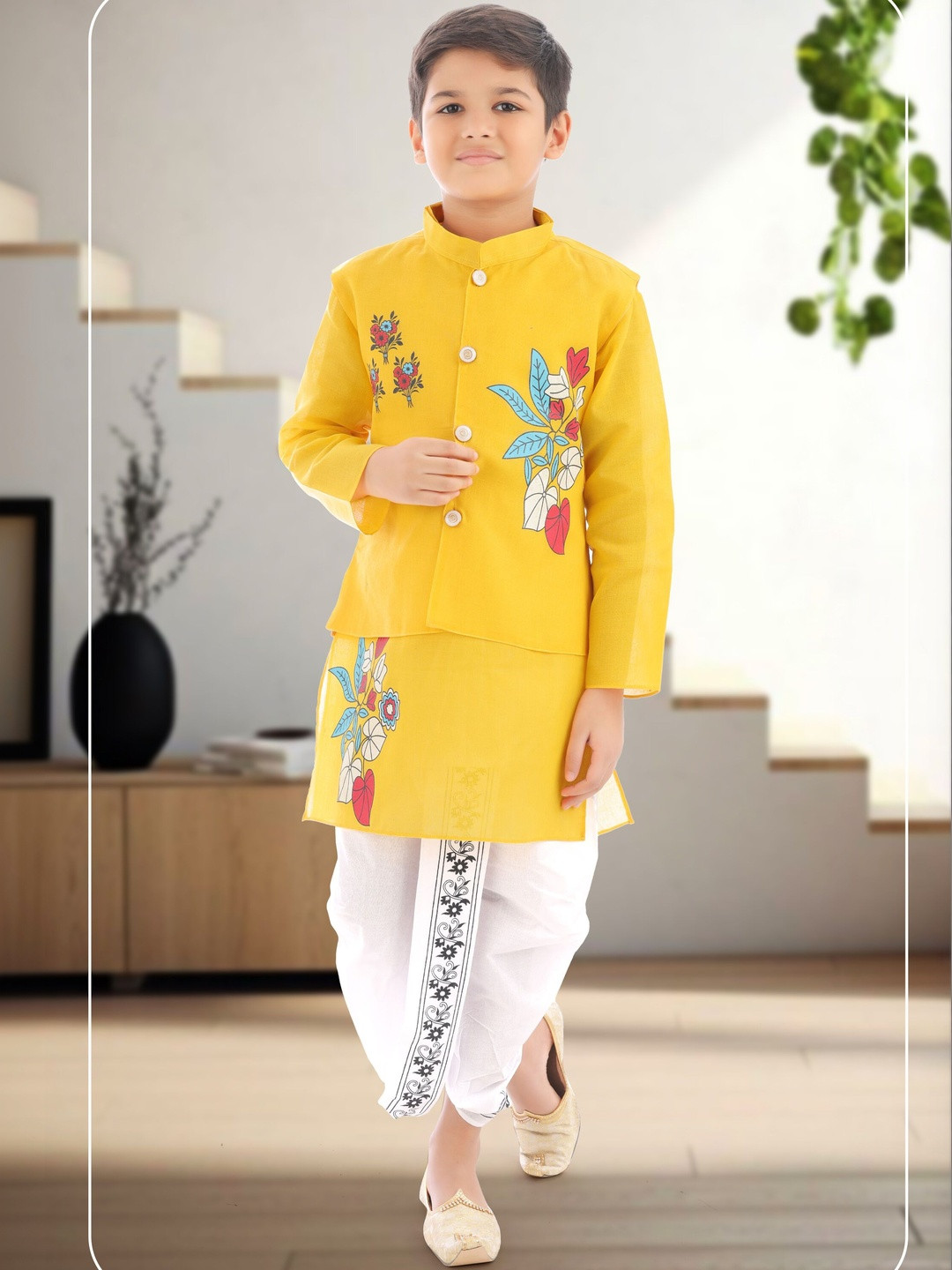 NEW GEN Boys Floral Printed Regular Kurta with Dhoti Pants