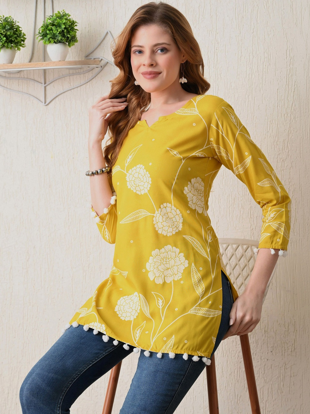 BKApparels Floral Printed V-Neck Pure Cotton Kurti