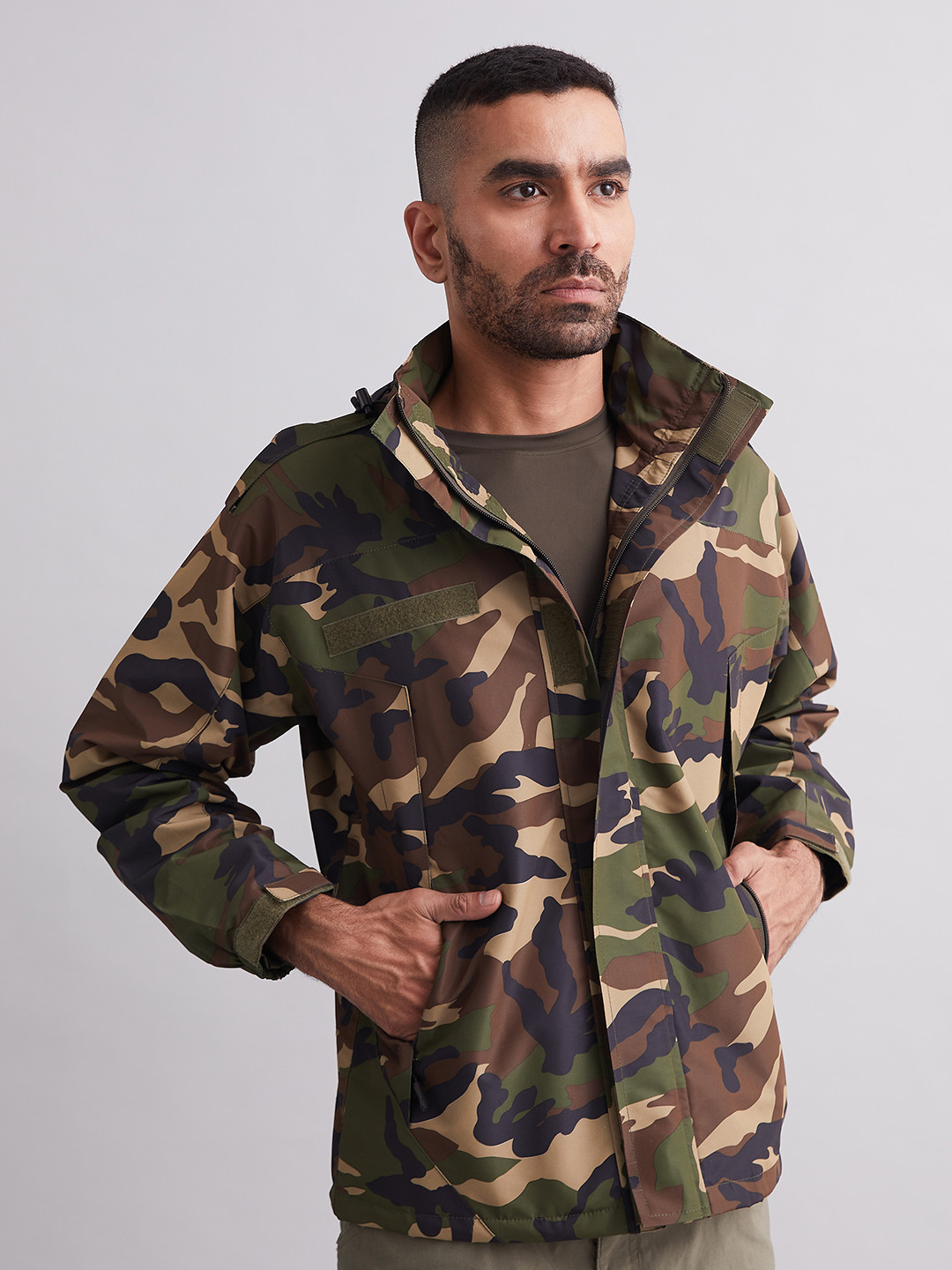 MOUNTMILLER Men's Camouflage Woodland Airshell Hooded Tactical Wind Jacket