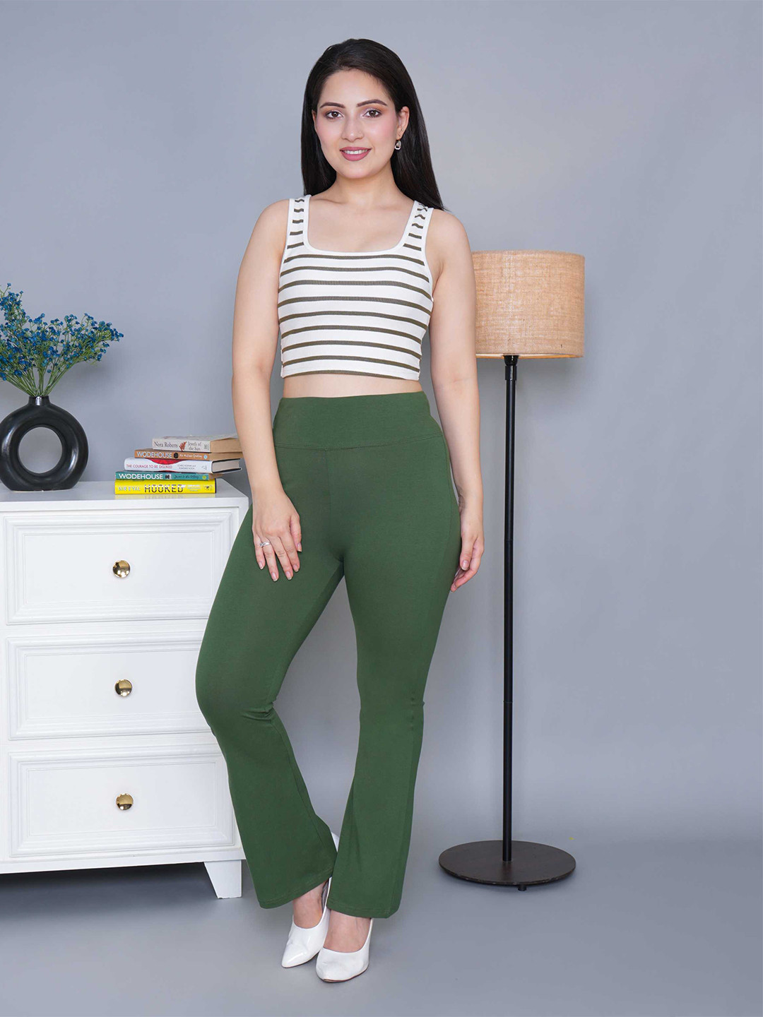 Mlada Women Solid High Waist Stretchable Bootcut Flared Cotton Leggings