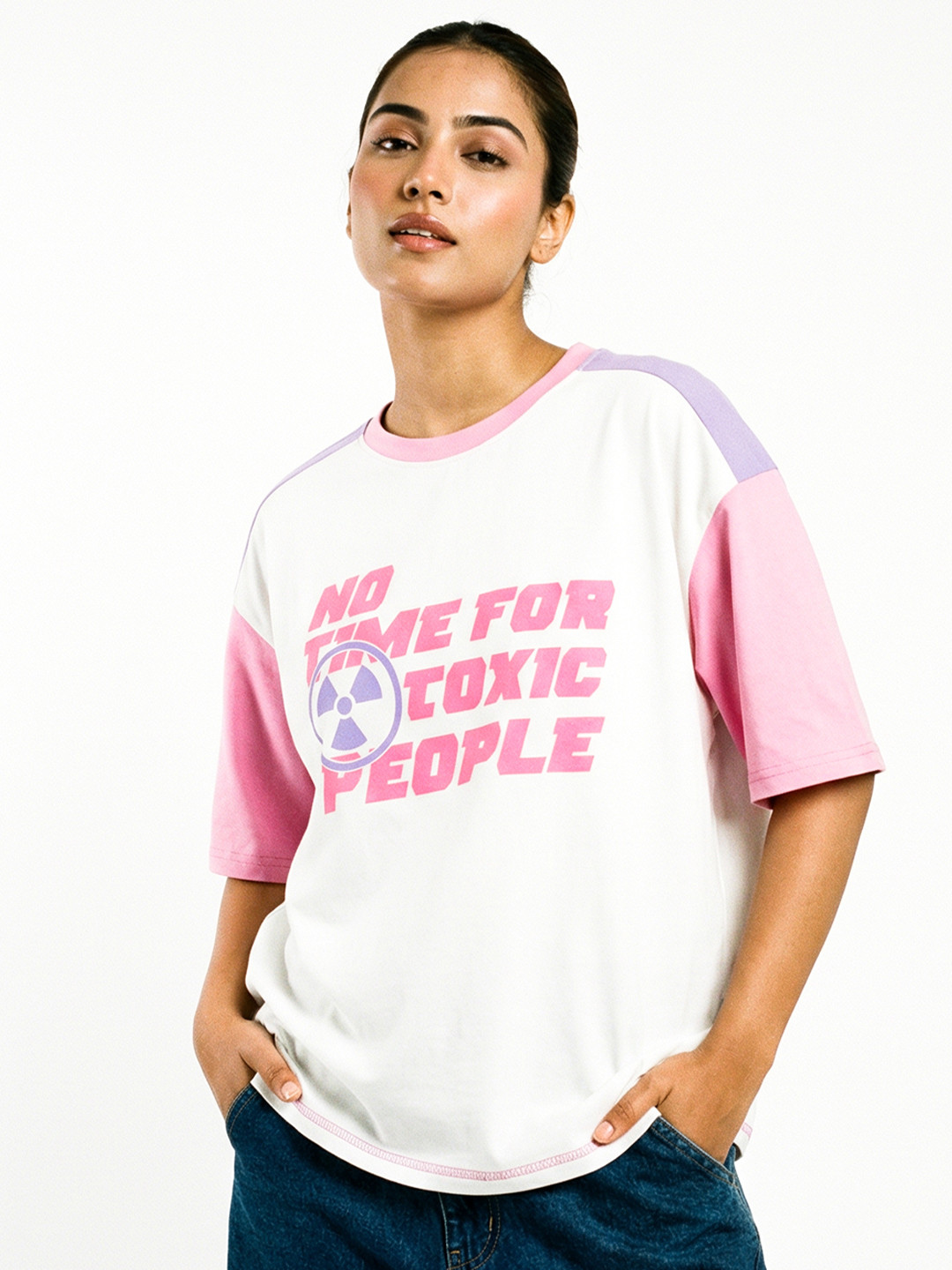 Crazymonk Time Toxic People Graphic Cotton Round Neck Short Sleeves Oversized T-shirt
