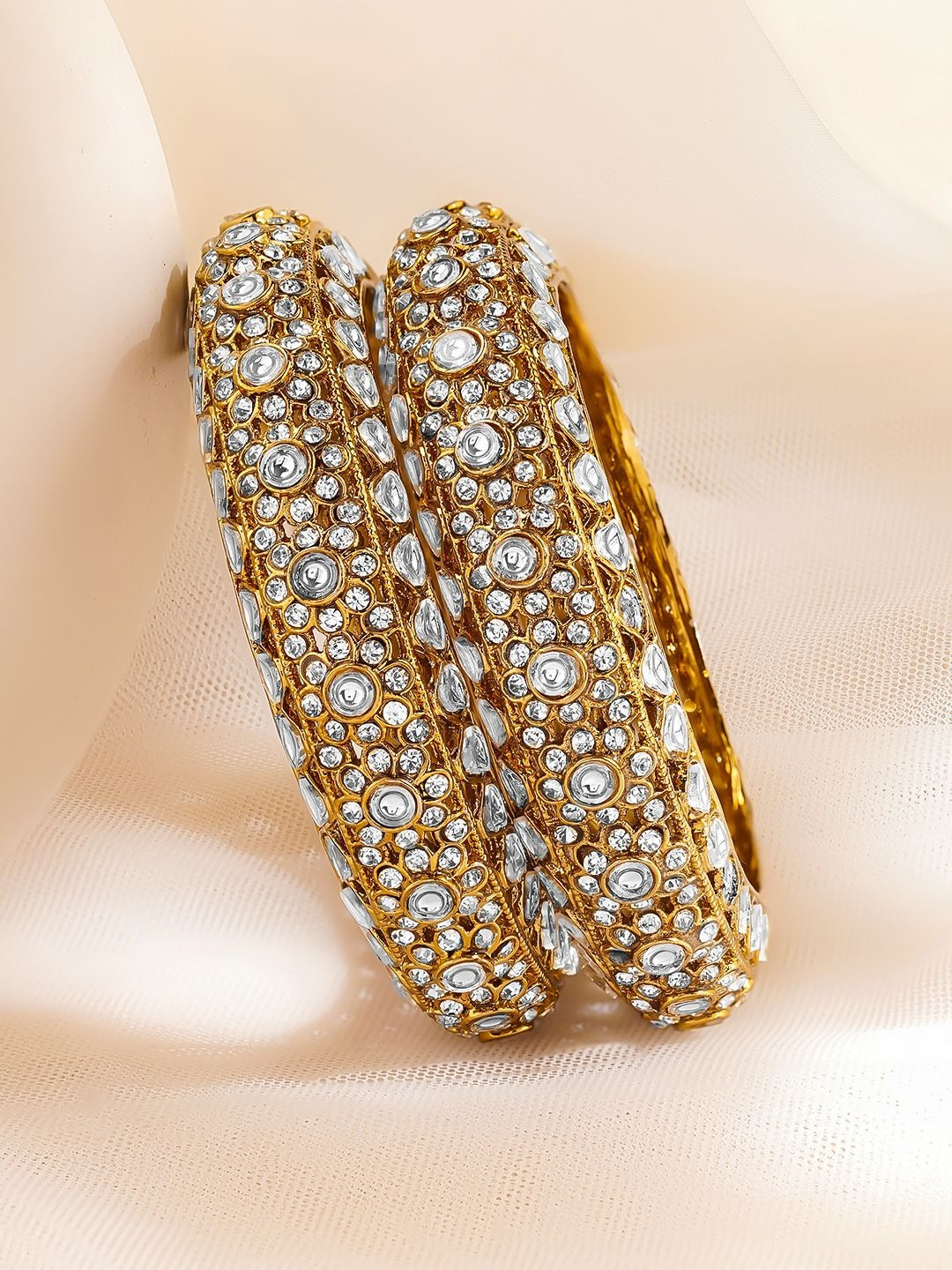Rubans Set Of 2 22K Gold-Plated Kundan Stone Studded Bangle